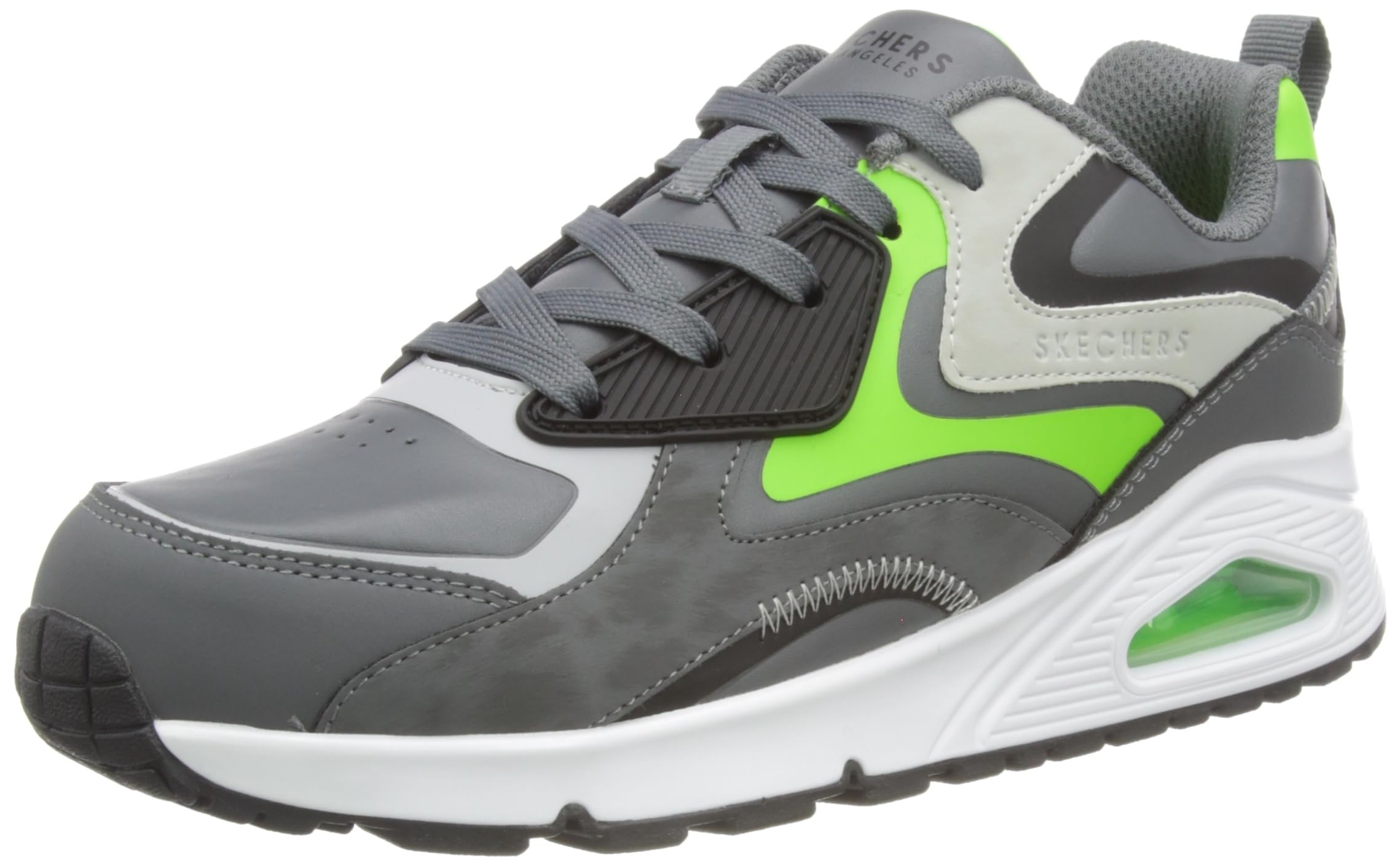 Skechers Boy's Uno Gen1 Color Surge Sneakers, Charcoal Synthetic/ Green & Gray Trim, 12.5 UK Child