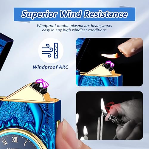 Miniatura 3 de TIKIUKI Encendedores fríos a prueba de viento, encendedor de arco, encendedores eléctricos, recargable, sin llama, encendedor de plasma con