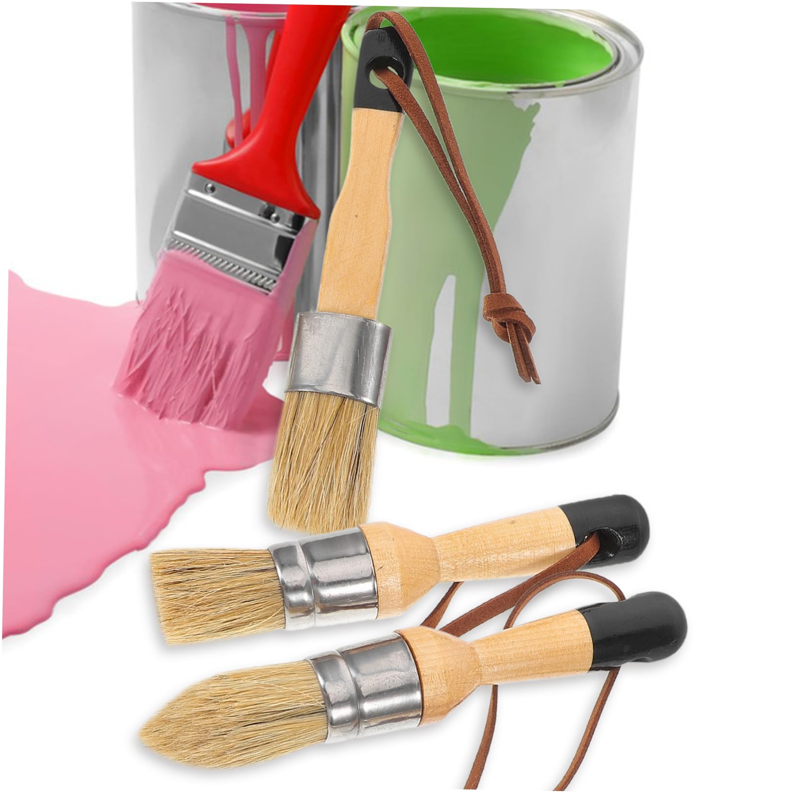 NUOBESTY 5 Series Juego De Pincel De Cera Oscuro Mate Casa Interior Pinceles Muebles Mancha Pintar Equipo Redondo Pincel De Pintores Cepillo De Pintura Conveniente De Madera 3 Piezas X 5