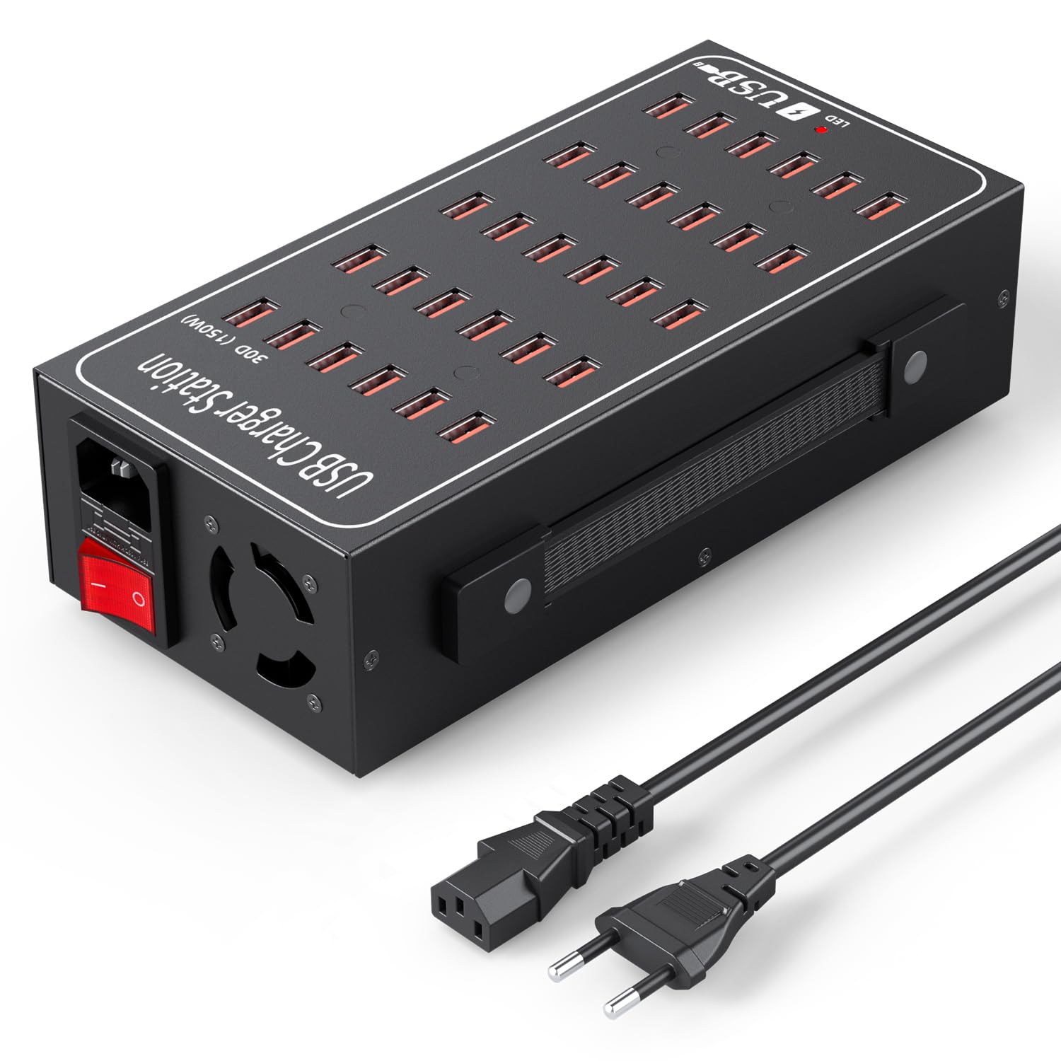 Cargador USB, estación de carga de 30 puertos, cargador de sobremesa 150W/30A, concentrador multidispositivo, adaptador de red USB-A, compatible con iPhone 12/13/14/15/Samsung S24/S23/S22/Google/Table