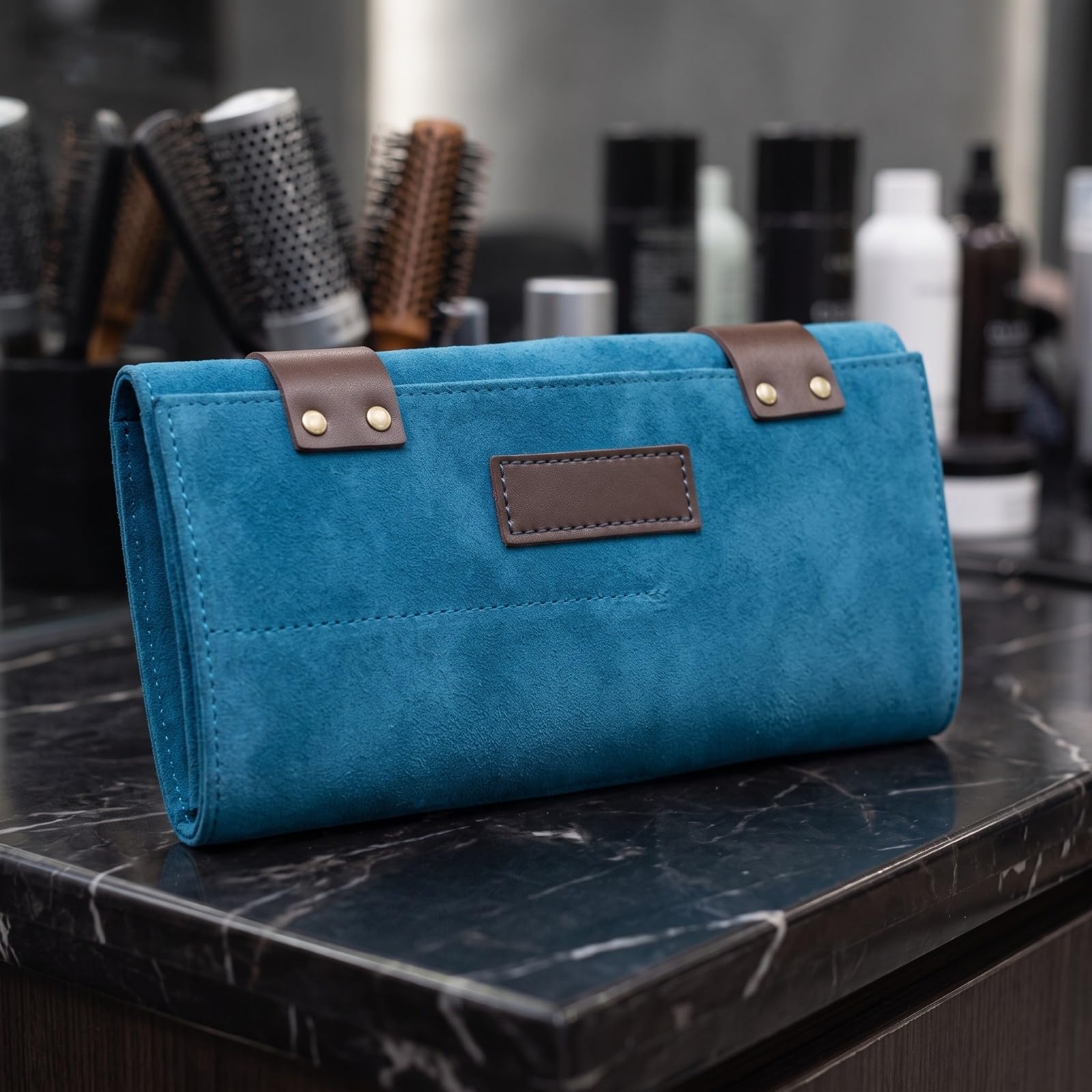 Borsa da Parrucchiere Leggero | Pelle di cuoio Smerigliata, Borsello da Parrucchiere, Resistente, Custodia con Bottoni a Pressione, per Salone, Barberia,