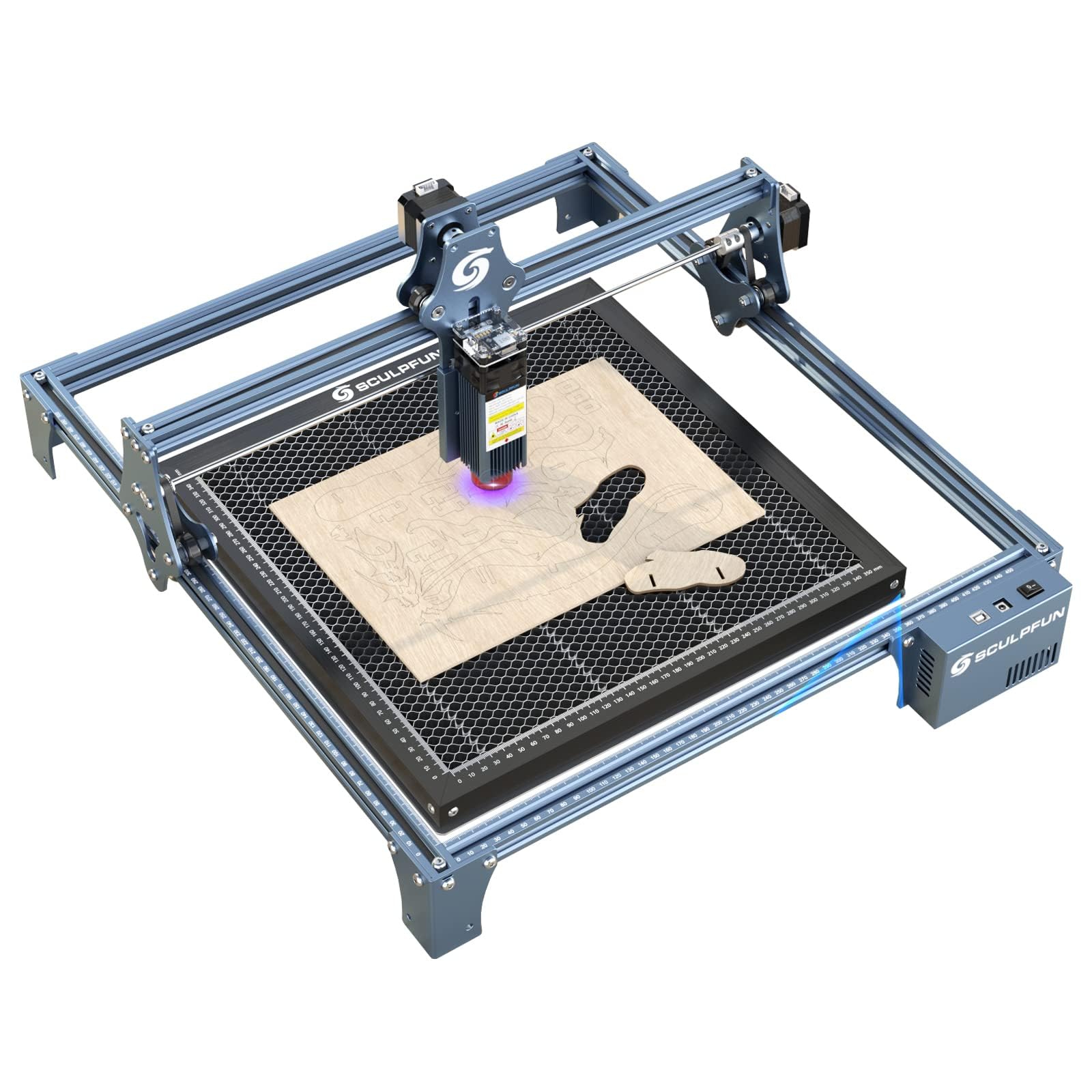 SCULPFUN S9 La-ser Engraving Machine with 400 x 400mm Honeycomb Working Table, 5W High Precision Engraver Cutter, 0.06mm Ultra-Thin Beam Diode for Wood Leather Acrylic, Engraving Area 410x420 mm
