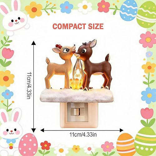 Miniatura 6 de Luz nocturna de fogata de renos navideños: lámpara LED de imitación de fogata, decoración de Navidad, llama parpadeante para dormitorio, pasillo