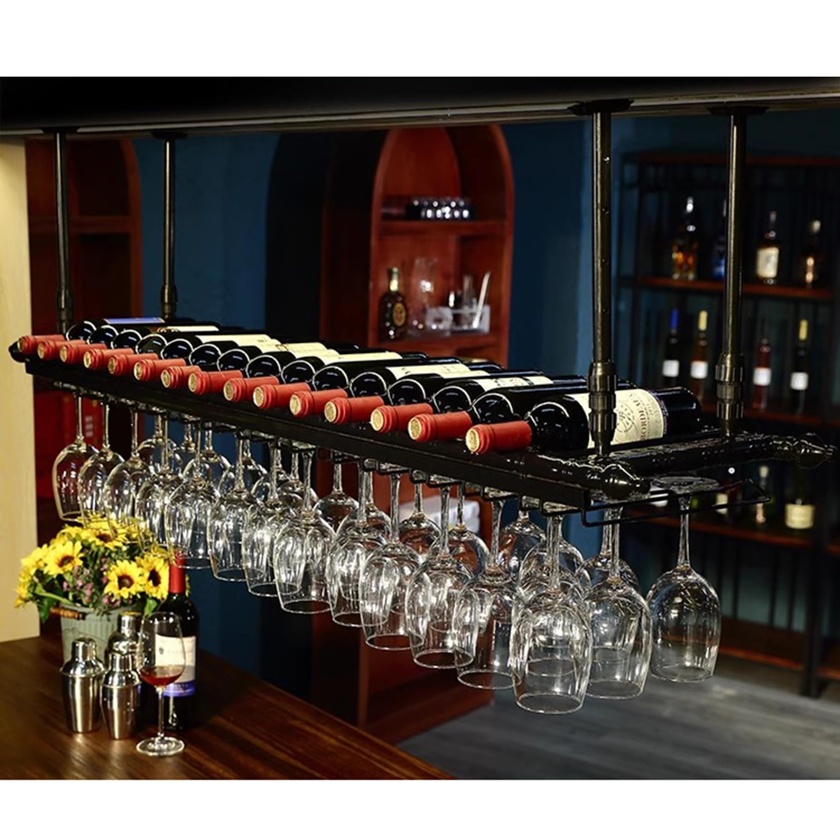 Étagères flottantes pour bar et casier à vin suspendu pour cuisine ouverte