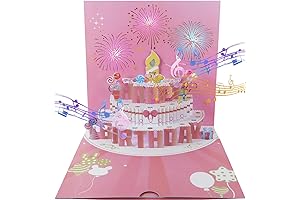 Musical Birthday Cards for Girls, 3D Firework Greeting Cards with Light Music