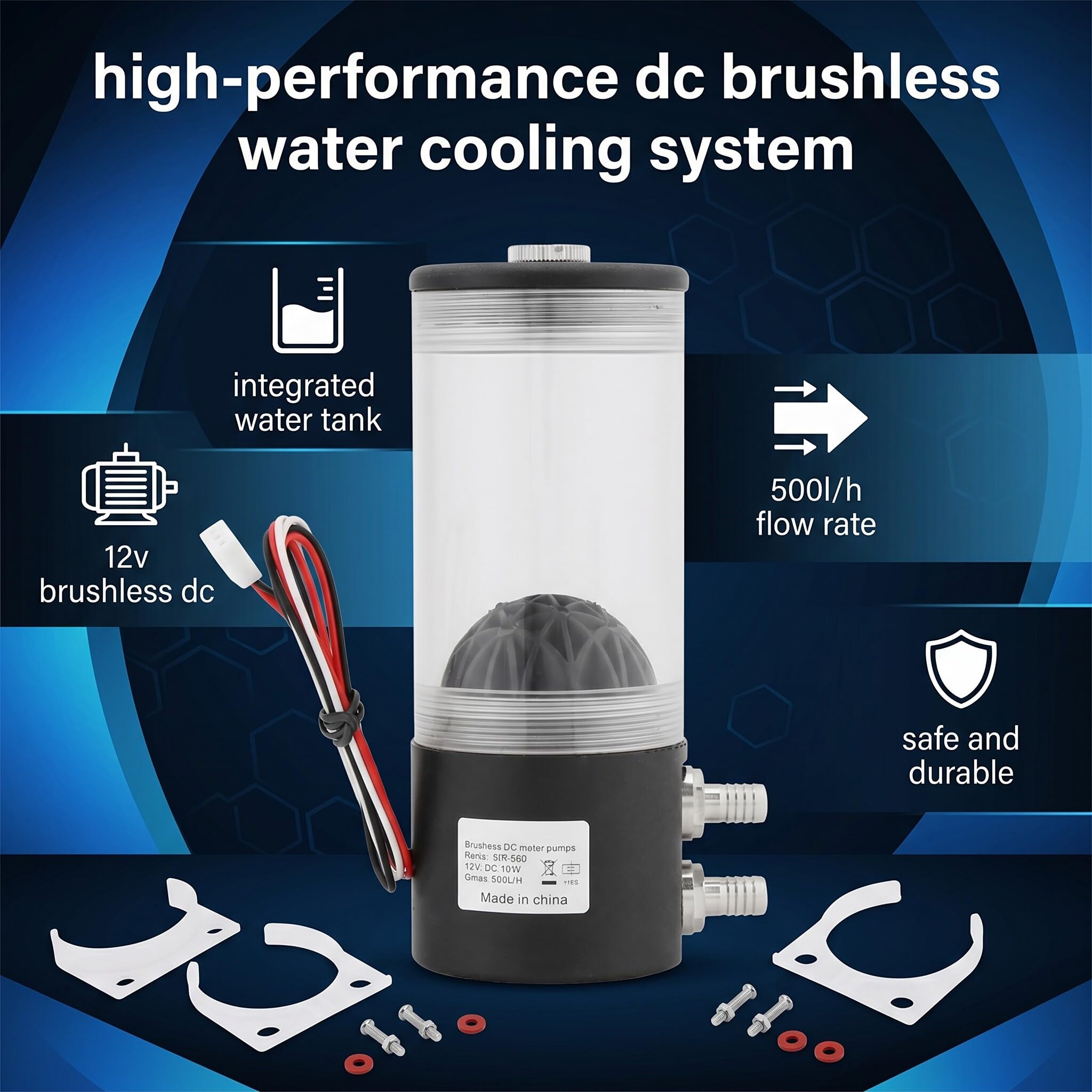 Pompa di Raffreddamento Ad Acqua per PC, Pompa Dell'acqua CPU per Computer 500 L/h Serbatoio di Raffreddamento Ad Acqua CO2 Serbatoio di Raffreddamento Ad Acqua con Pompa