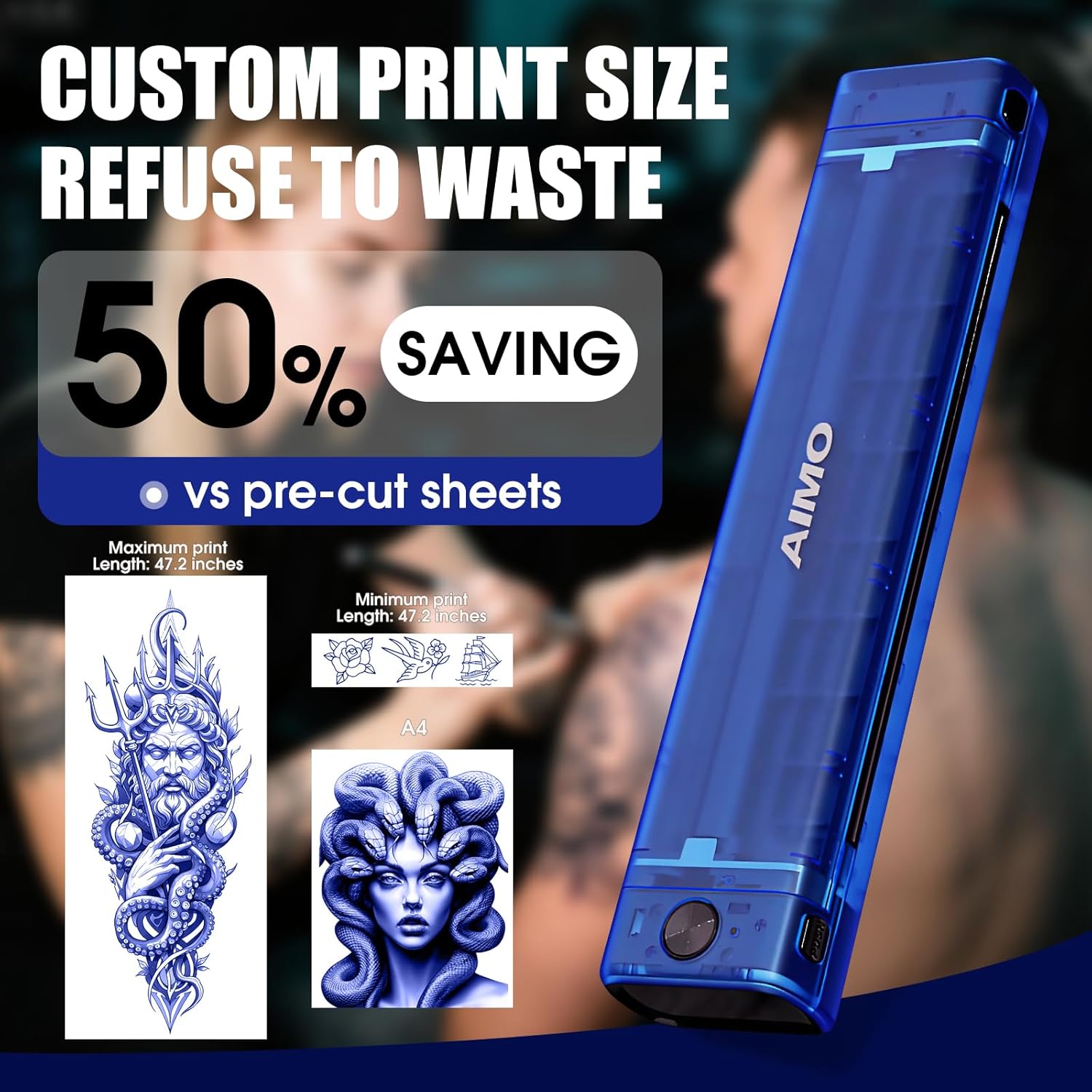 GBK Tattoo Stencil Printer,Wireless Tattoo Long Image PrintingTransfer Printer Thermal Bluetooth for Phones，Ipad and PC for Tattoo Artists& Beginners