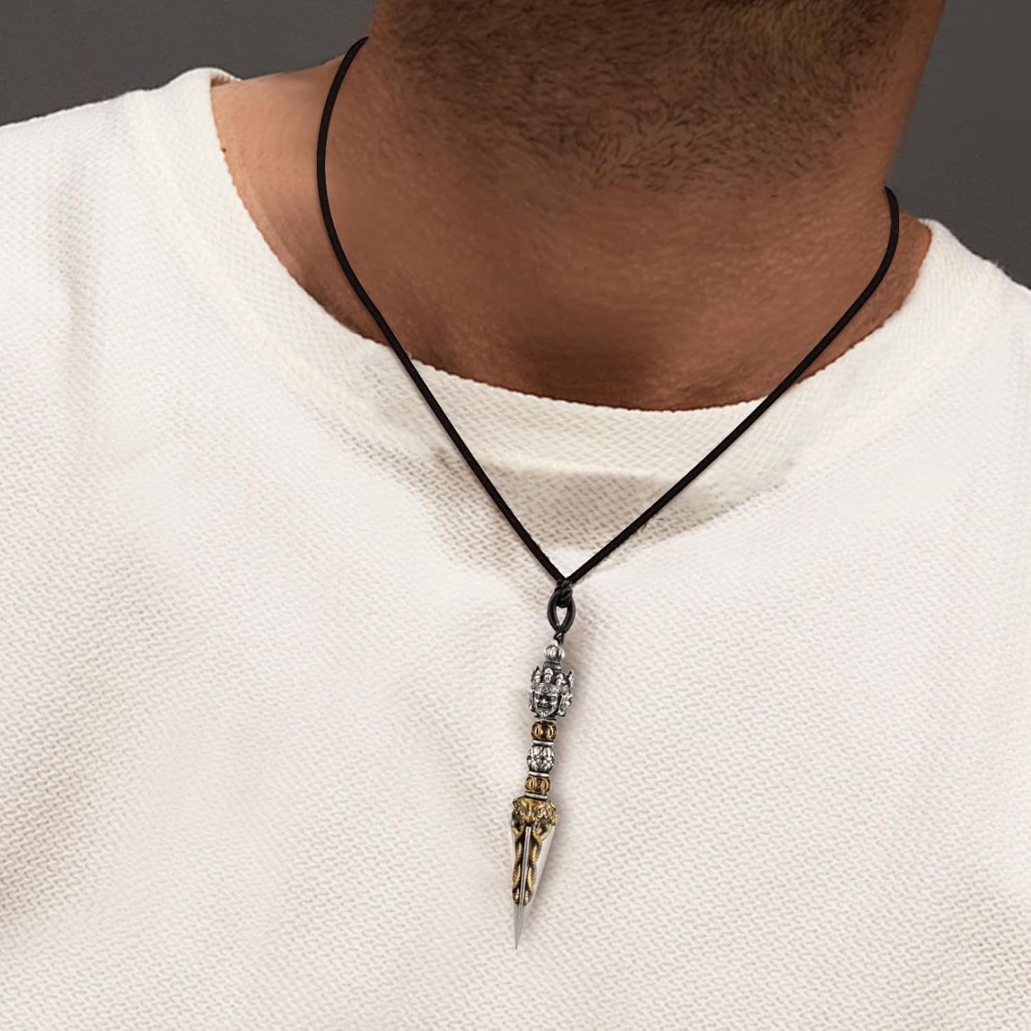 Handmade Tibetan Buddhism Pendant For Men Silver and Brass - Buddha - Self Defense Jewelry - Vajra - Spiritual Necklace - Yoga - Image 5