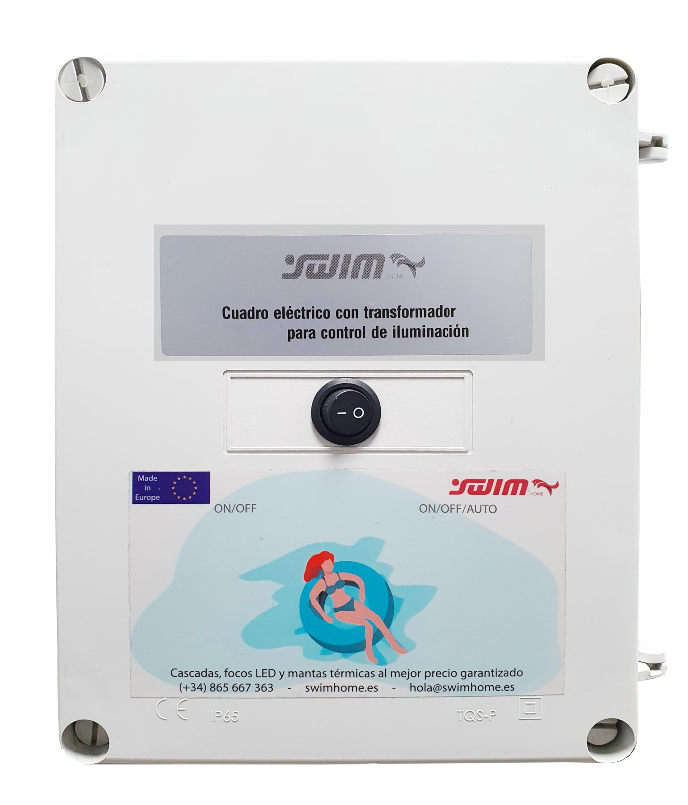 Pack Iluminación Piscina | 2 Focos LED de Superficie + Control Remoto ON/Off + Transformador | ABS Blanco Resistente | Ø29 cm 35W 12V/AC Blanco Frío 6000k | Transformador 100W 12V/AC
