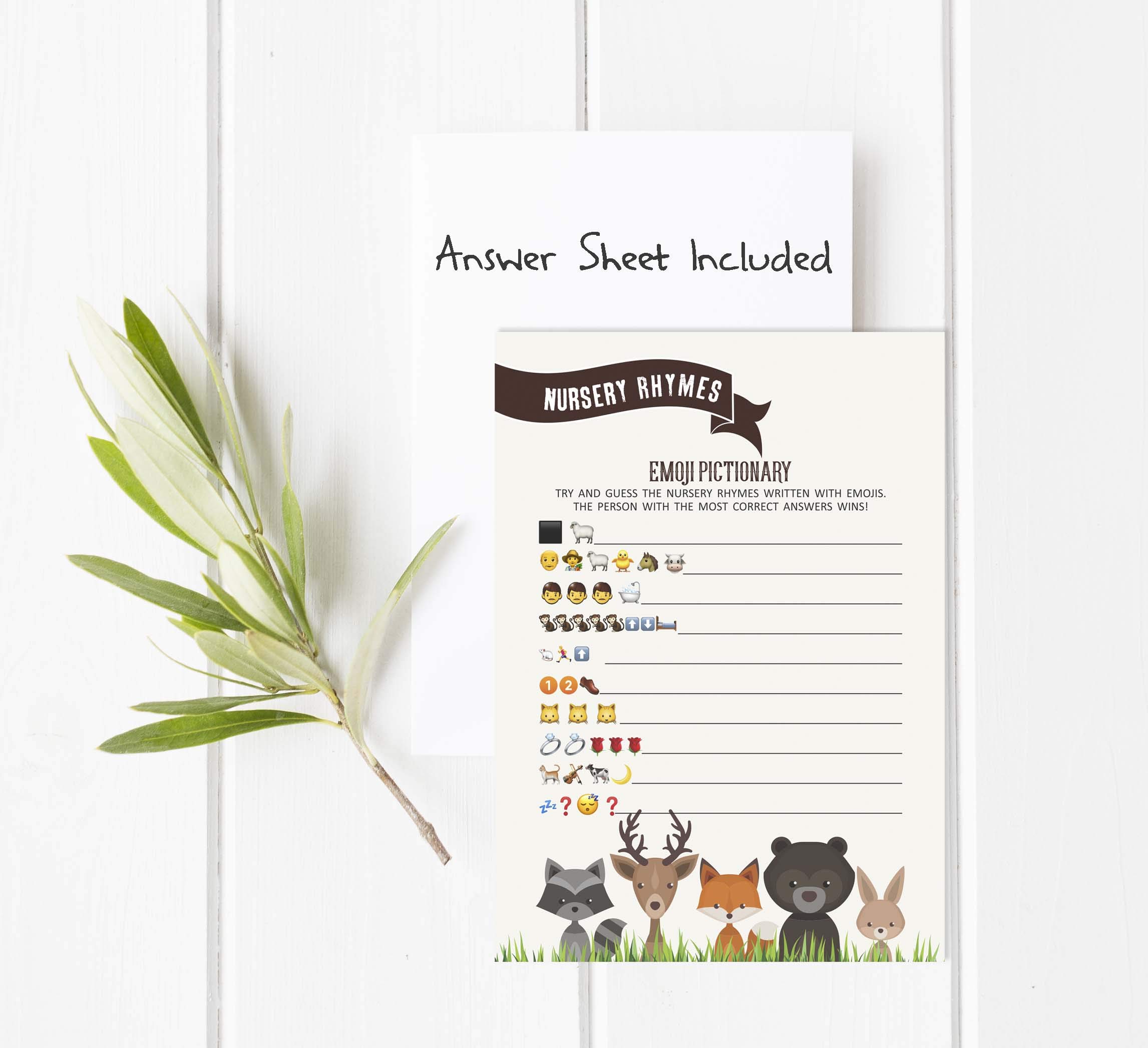 50 Carte Gioco Per Baby Shower - Quiz Pictionary Filastrocche Tema Elefante Giungla, 5x7 Pollici, Cartoncino 150 GSM