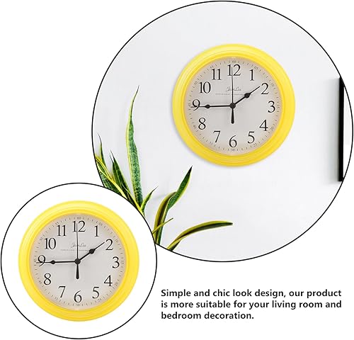Miniatura 3 de Reloj de pared moderno, amarillo, redondo de 9 pulgadas, funciona con pilas, silencioso, sin tictac, fácil instalación, materiales duraderos