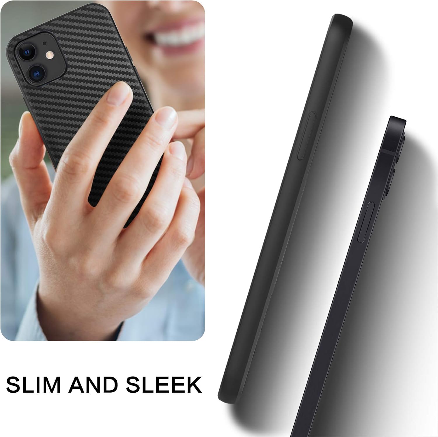 BENTOBEN for iPhone 12 Case, Phone Case iPhone 12 Pro 6.1", Carbon Fiber Design Slim Fit Shockproof Protective Hybrid Hard PC Soft TPU Bumper Drop Protection Girl Women Boy Men Cover, Black - Image 3