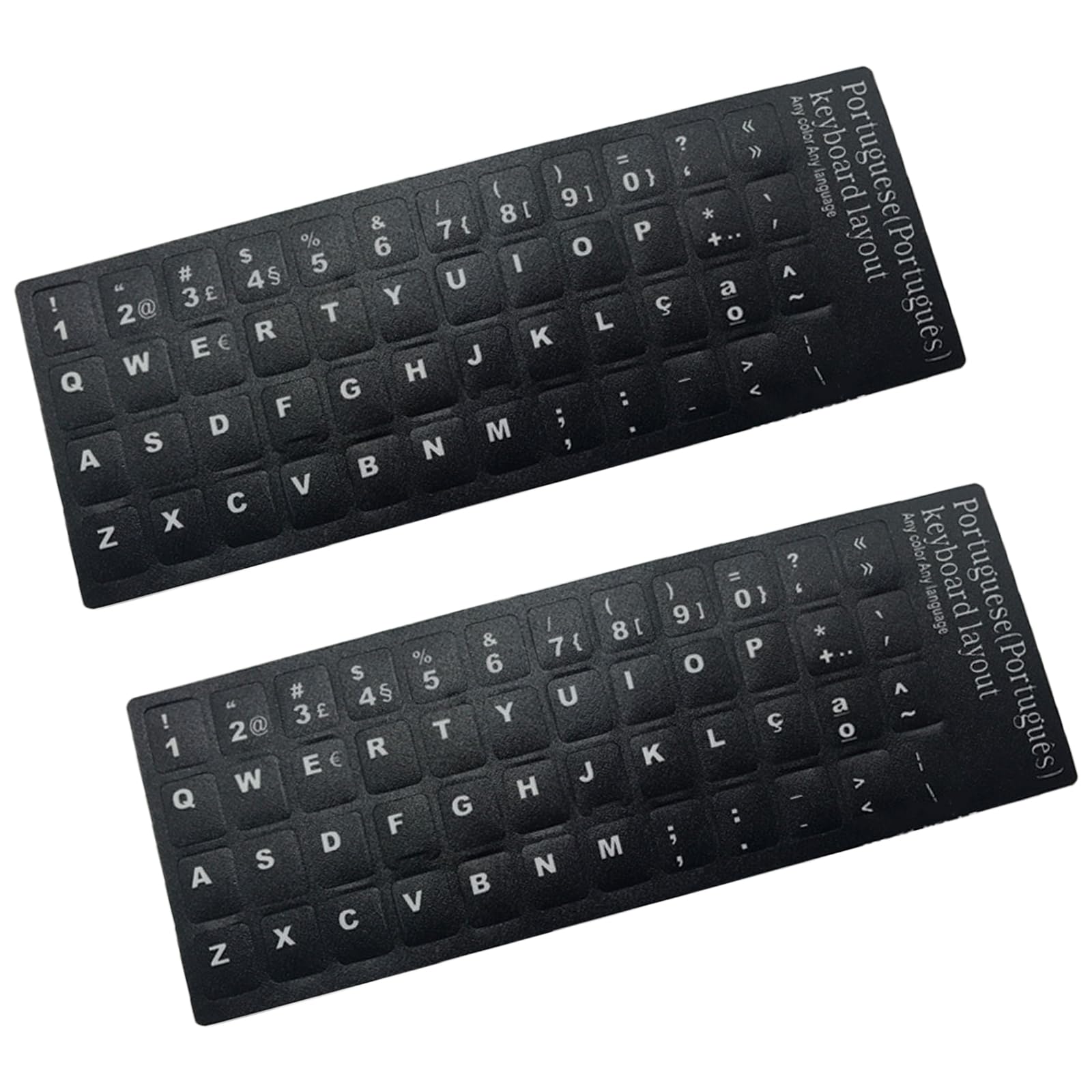 2Pcs Portuguese Keyboard Layout Stickers Keyboard Replacement for Notebook Desktop Computer Black Background White Laptop Protectors