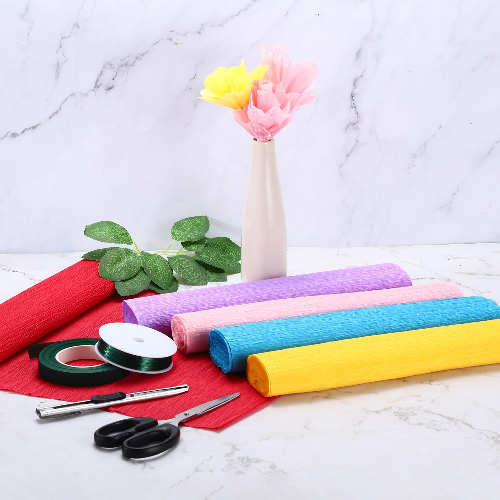 Rebower 8 rotoli di carta crespa, rotolo di carta crespa da 20,1 m, per fiori di carta, stelle filanti per feste, dimensioni: 25,4 cm x 2,4 m, colore: nero, bianco