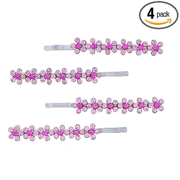 Bridal Flower Rhinestone Bobby Pins- Set of 4 Pink