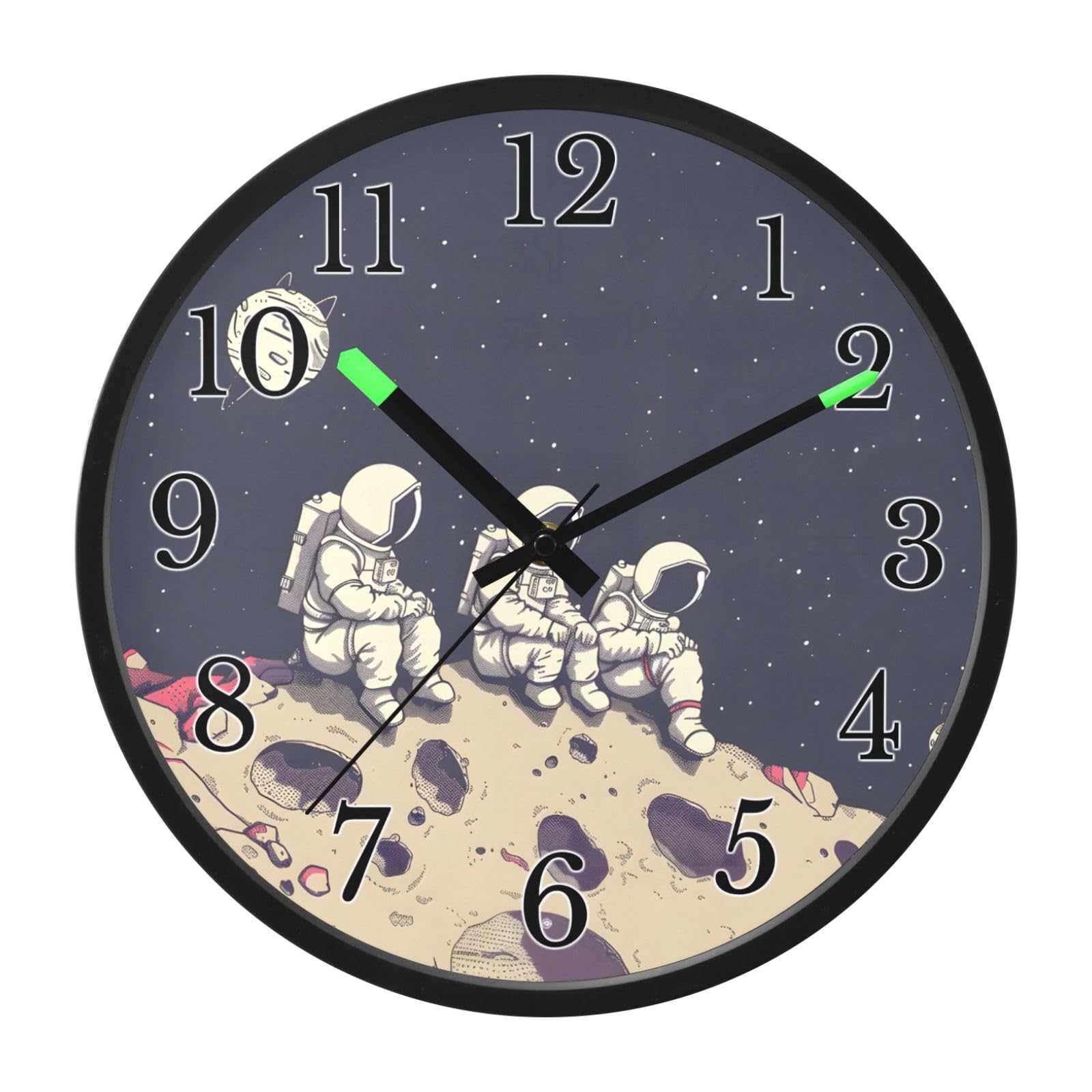 Mnsruu Reloj de pared luminoso con diseño de astronauta vintage y galaxia, funciona con pilas, silencioso, brilla en la oscuridad, para sala de estar, cocina, 12 pulgadas