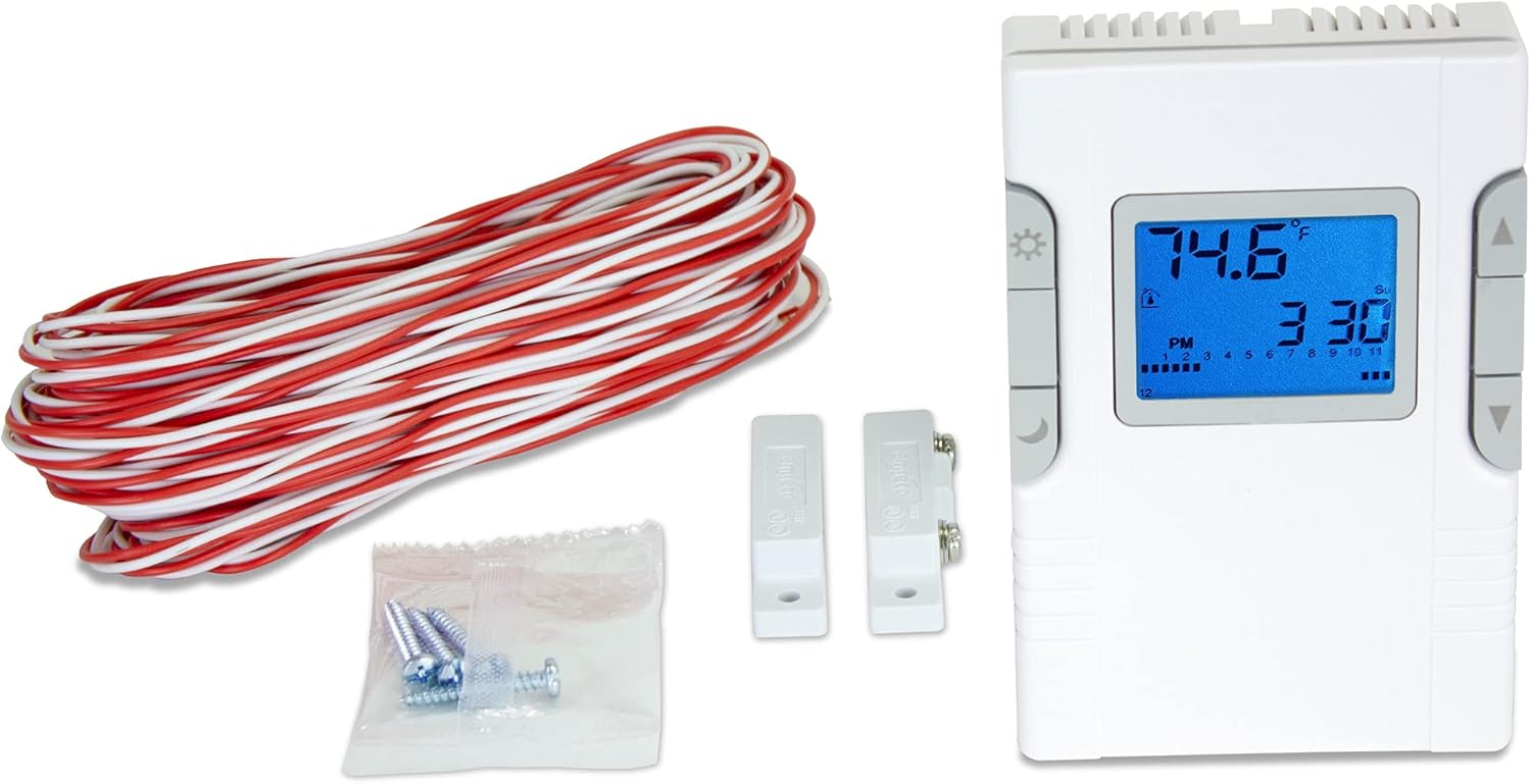 KING WR230-B-KIT Window Watcher Non-Programmable Thermostat Kit for Property Managers w/Window Contact & 50' 18/2 Wire, 208/240V
