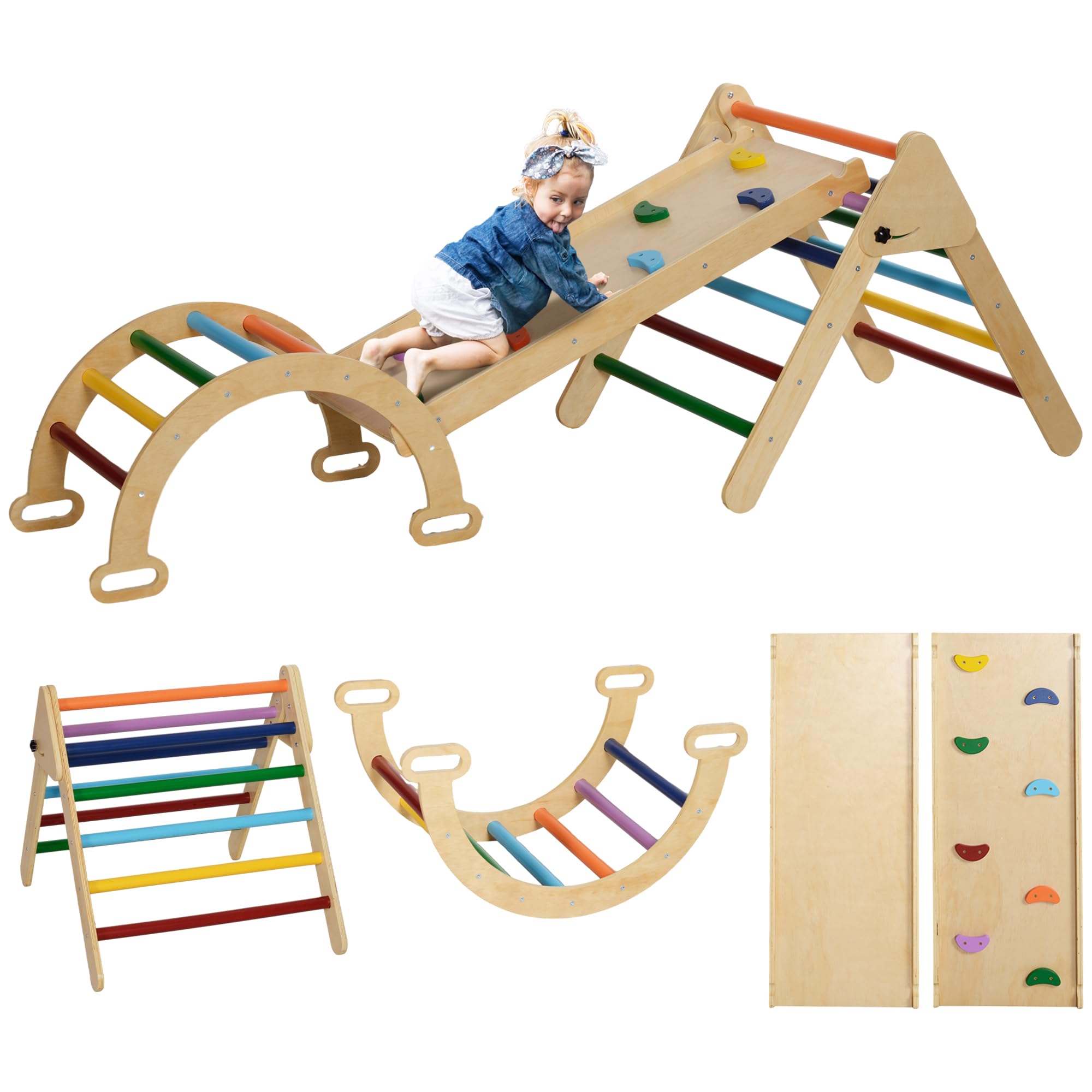 AIYAPLAY 5-in-1 Montessori Klettergerüst Rutsche 1,5-4 Jahre Mehrfarbig