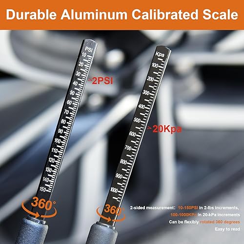 Miniatura 3 de Medidor de presión de neumáticos de alta resistencia, medidor de presión de aire de doble cabezal recto, calibre de aire de neumáticos de 10-150PSI