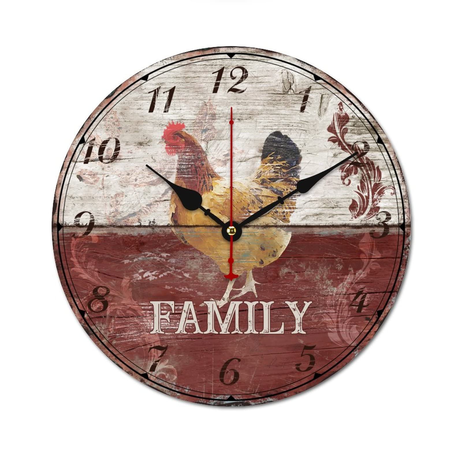 Cadeau rétro idéal : horloge familiale décorative en bois motif coq