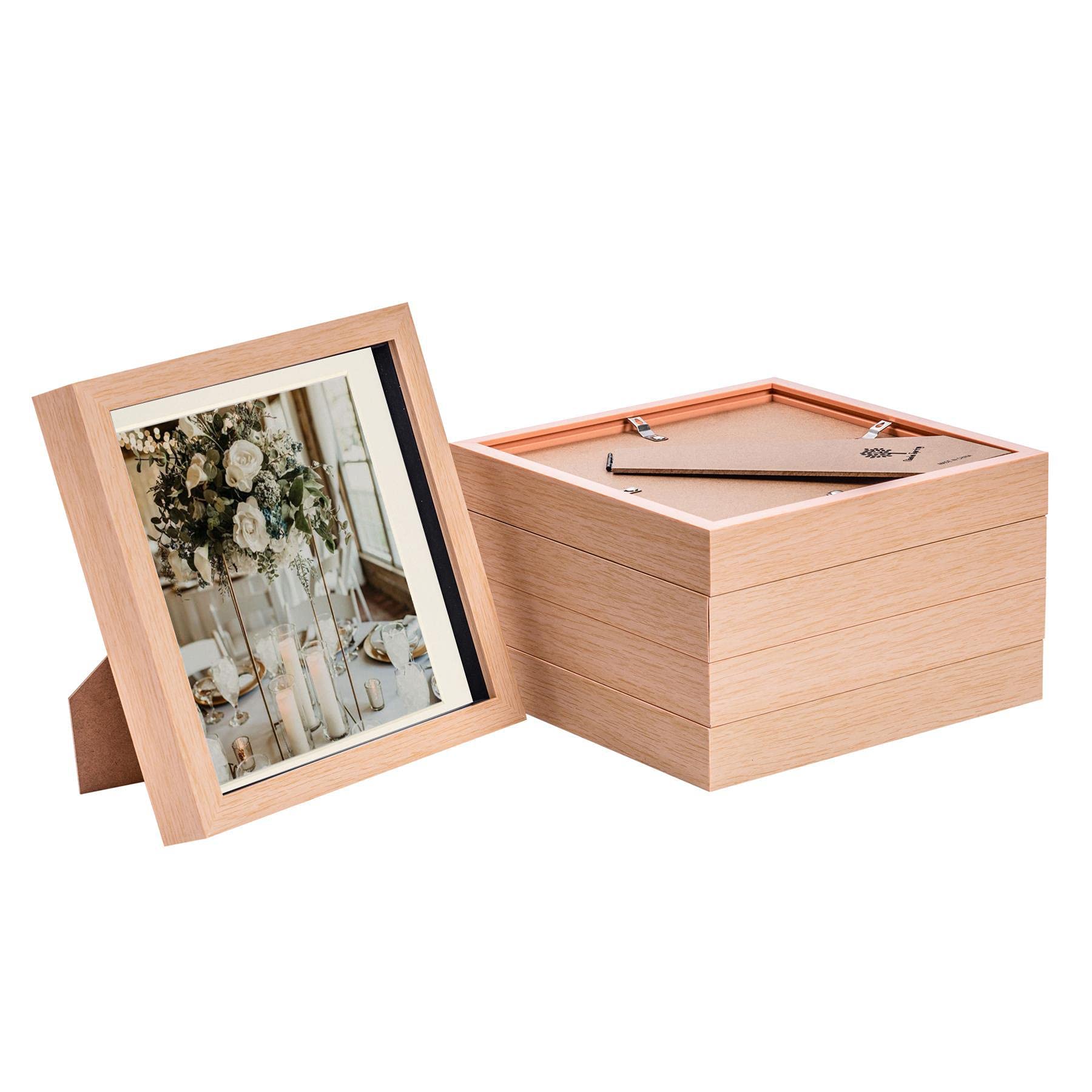 Nicola Spring Unisex Light Brown 3D Box Photo Frames - 8 X 8" With 6 X 6" Mount - White Mount - Pack Of 5 In