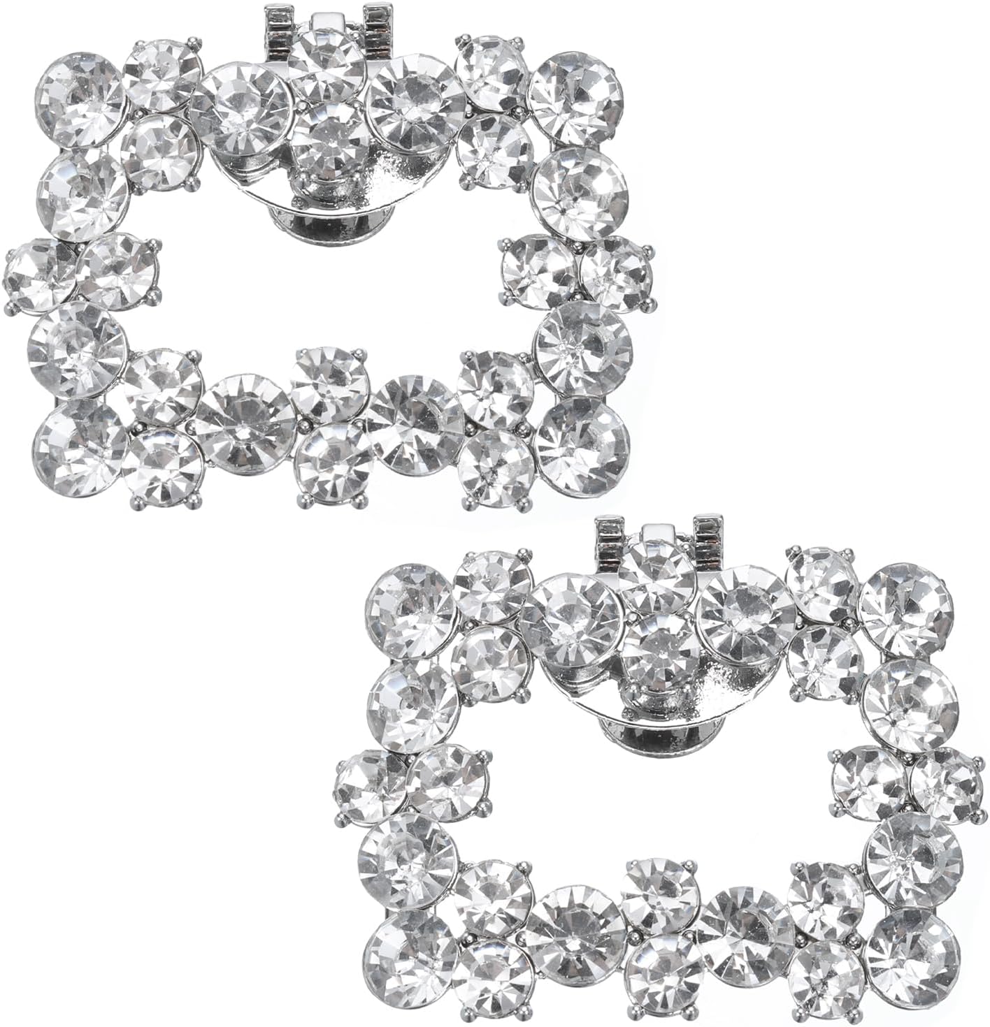 2pcs Rhinestone Shoe Clips Detachable Rectangular Shoes Charm Buckles Accessories for Women Wedding Prom Party High Heels DIY Craft Silver Tone