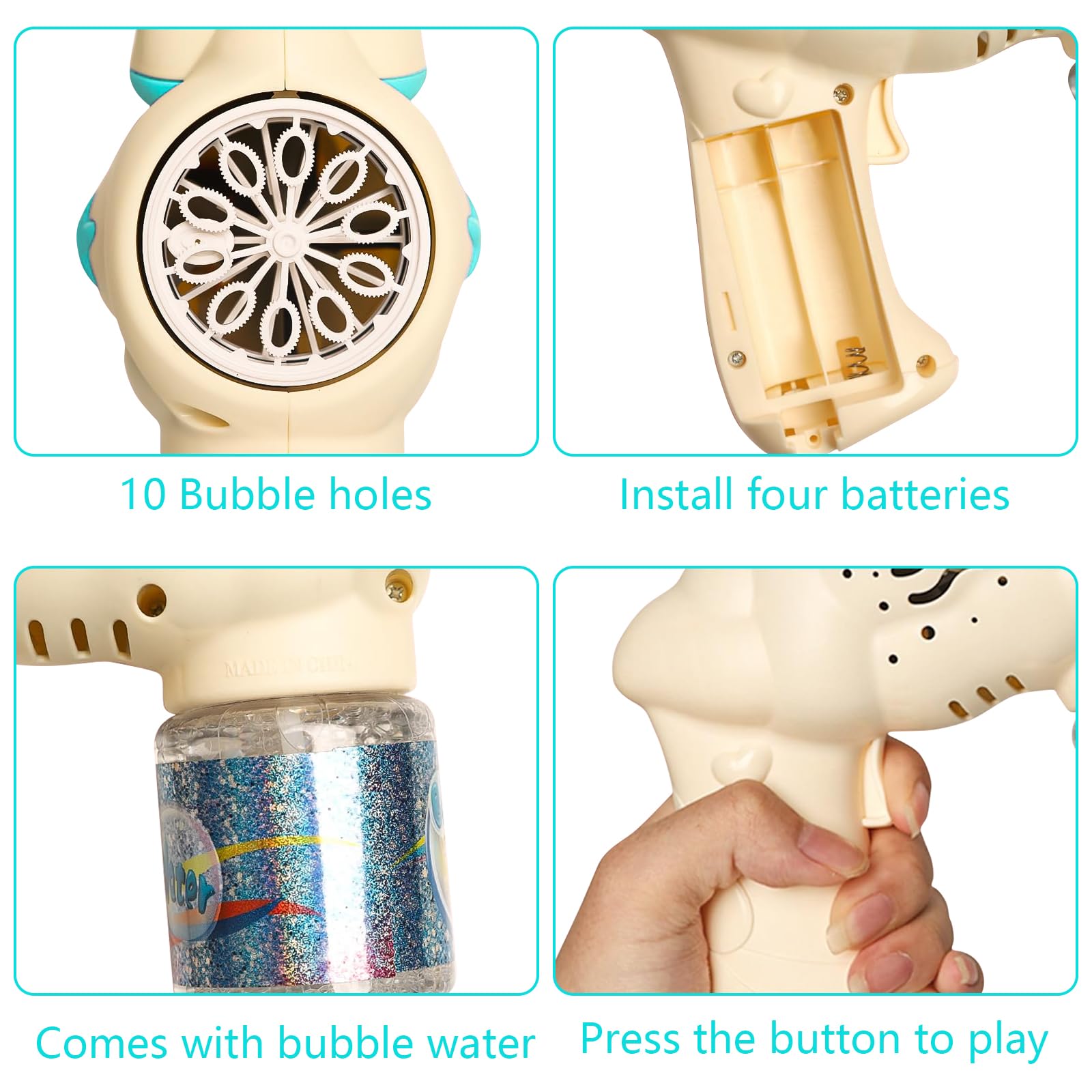 Machine à Bulles, Pistolet A Bulles Pour Enfant, Mitrailleuse à Bulles Licorne, Machine A Bulles Automatique 10 000 Bulles/Minute, Avec Bulles De Savon 90 Ml Pour Enfants/Cadeaux D'anniversaire/Fêtes - 6