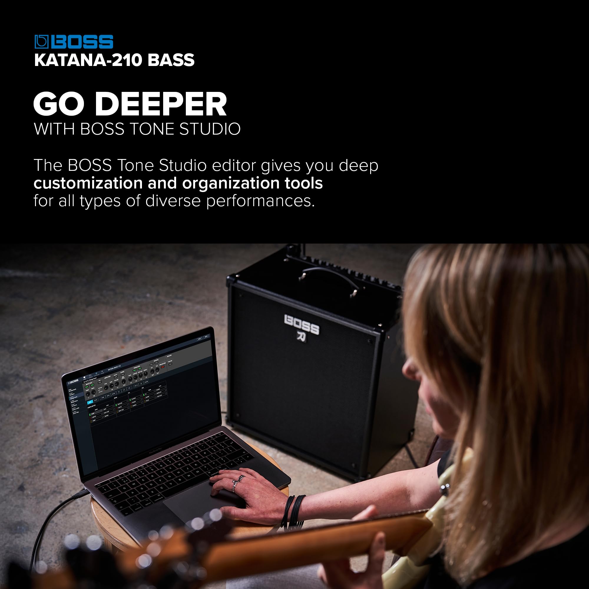 BOSS KATANA-210 BASS Verstärker | 300 Watt Combo-Bassverstärker mit Zwei 10''-Tieftönern & Hochtöner | 3 vielseitige Preamp-Typen | 4 unabhängige Effekt-Sektionen | Umfangreicher EQ