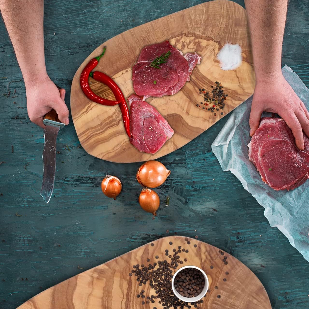 Brett aus Olivenholz, Olivenholzbrett Schneidebrett, Holzbrett, Frühstücksbrett, Steakbrett, Naturschnitt (23 cm *13 cm +- 2 cm)