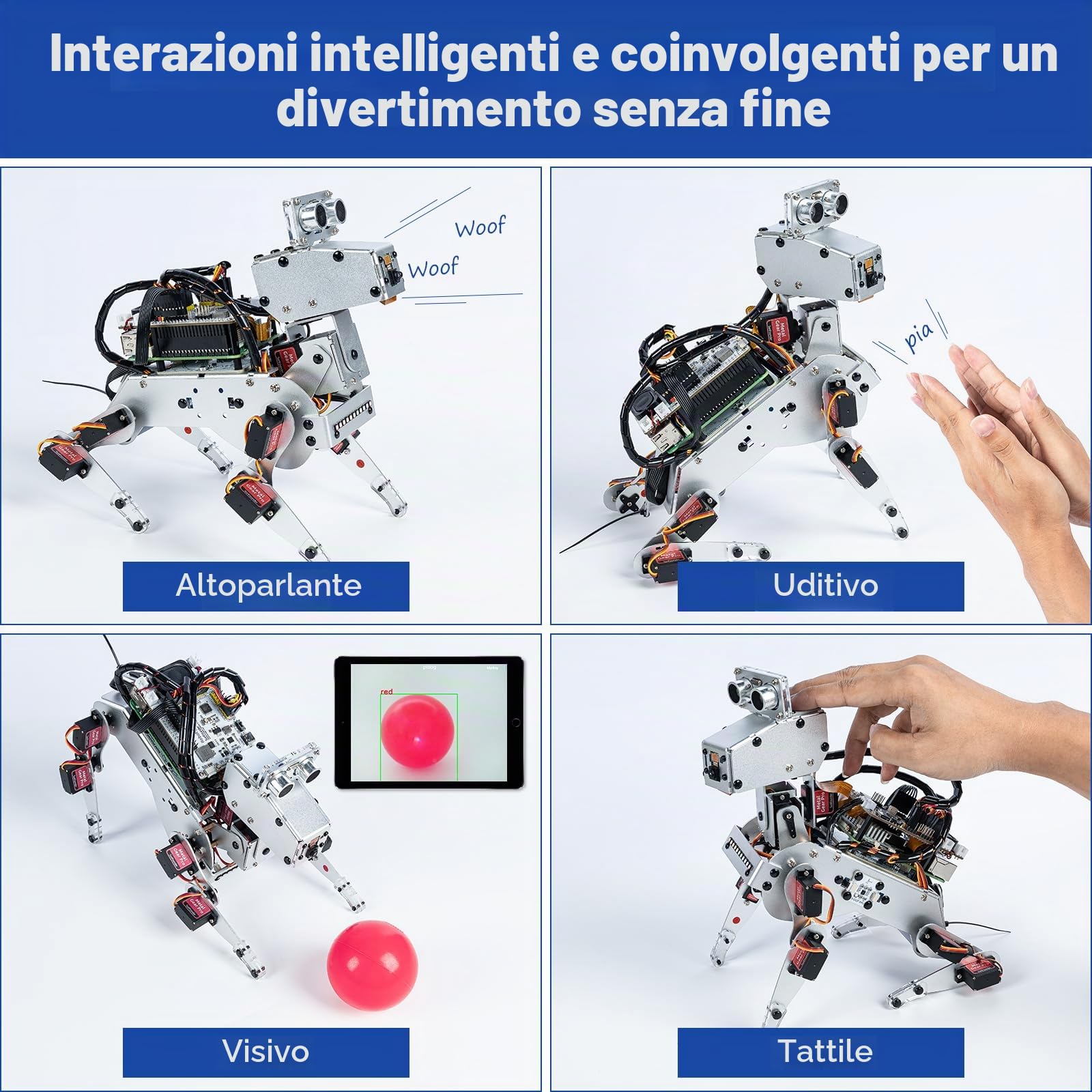 SUNFOUNDER PiDog Kit Cane Robot AI per Raspberry Pi 5/4/3B+/Zero 2W, OpenClaw LLMs ChatGPT/Gemini/Grok, Riconoscimento vocale e video, Python, App, Batteria, Giroscopio, Telecamera (RPI non incluso)