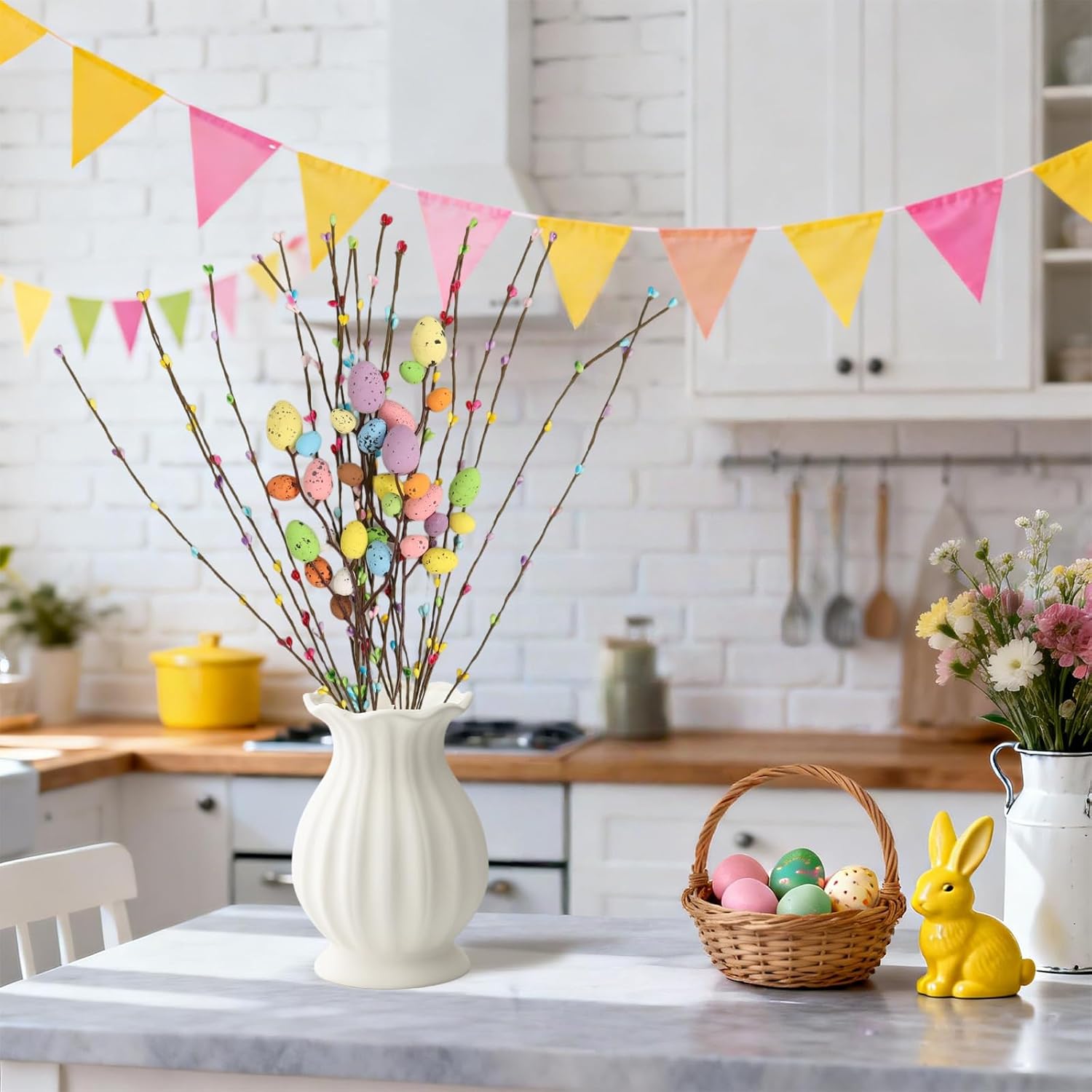 Puluole 26Pcs Easter Decorations for Home - Faux Vine with Berries and Easter Eggs Picks and Sprays Spring Floral Picks Vase Artificial Flowers Arrangements Centerpiece Easters Garland Decor