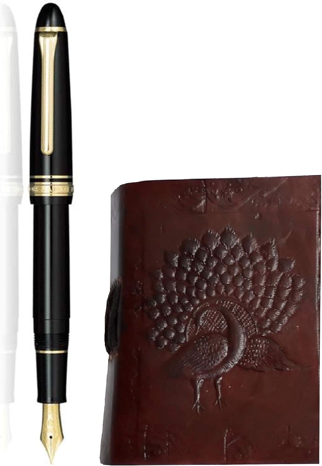 Purpledip Leather Diary 'Proud Peacock': Handmade Paper Travel Journal Pocket Notebook (11707)