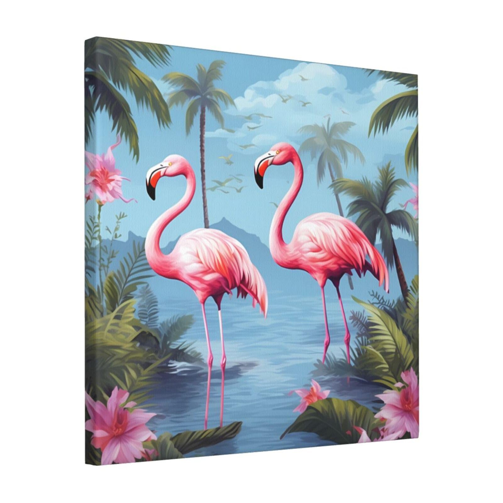 KLOPH Tropical flamingos Canvas Wall Art for Living Room 16"x16" Modern Artwork Painting for Bathroom Hanging Canvas Prints Aesthetic Wallart for Bedroom Kitchen Office Wall Decor