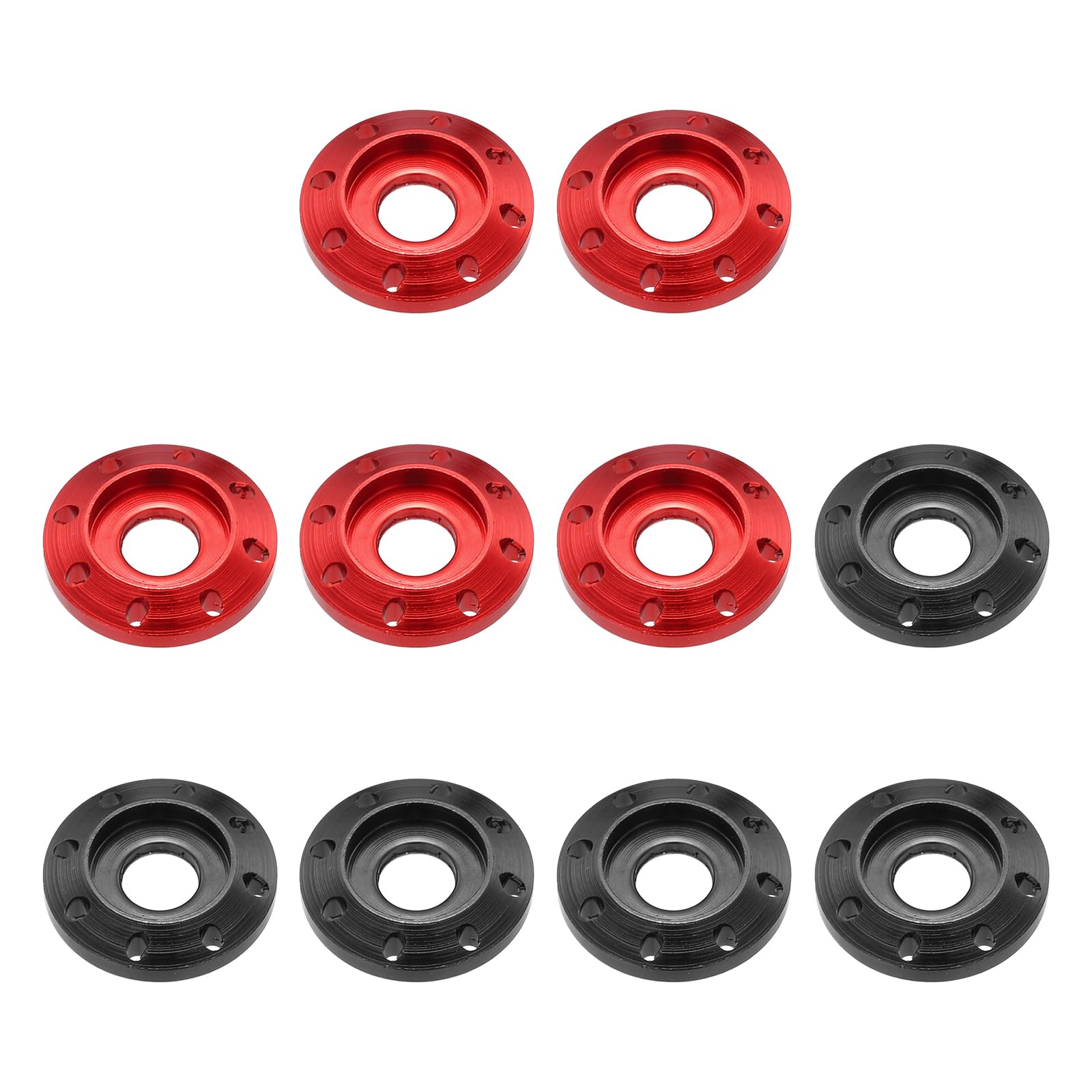 sourcing map M6 Aluminum Eight Holes Washer, Aluminum Alloy Disc Washer Anodized Colorful Decorative Gasket for Drones/RC/FPV/Electric Motorcycle(Pack of 10, Black/Red)