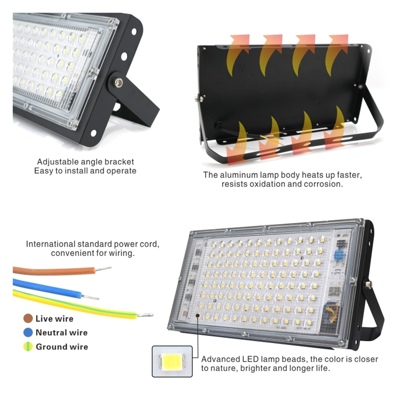 Zewnętrzne światło powodziowe 150W 100W 50W Led Światło Halonowe Reflektor Zewnętrzny IP65 Wodoodporna Lampa Uliczna LED Oświetlenie Krajobrazu Ogrodowe Oświetlenie miejsca pracy(150W Cool White)