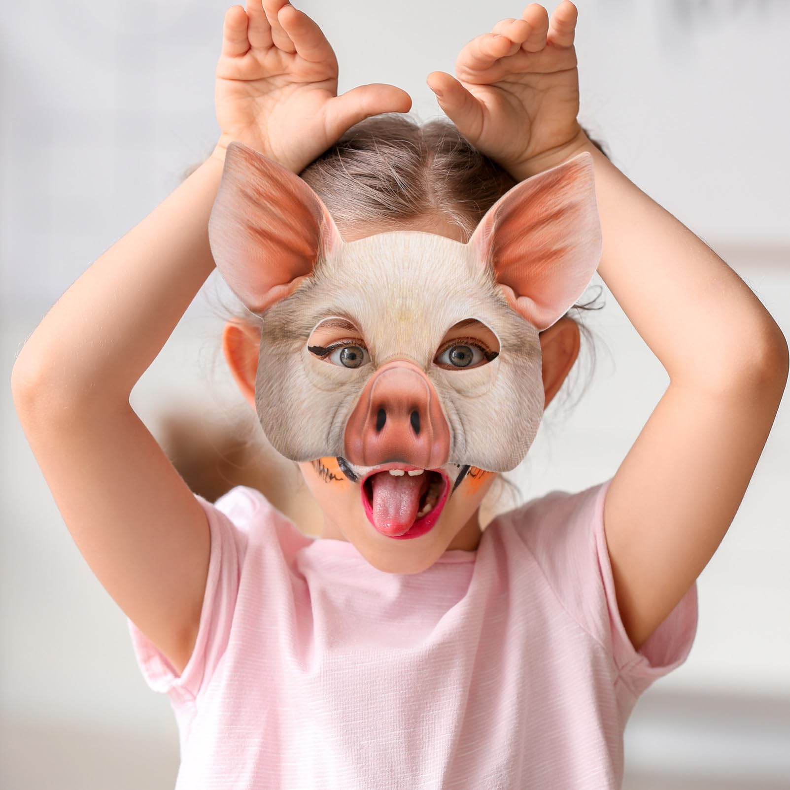 GALPADA 10 Pièces Masque Demi-visage Cochon Rose pour Léger et Confortable Accessoire Déguisement Party Halloween Carnaval Cosplay
