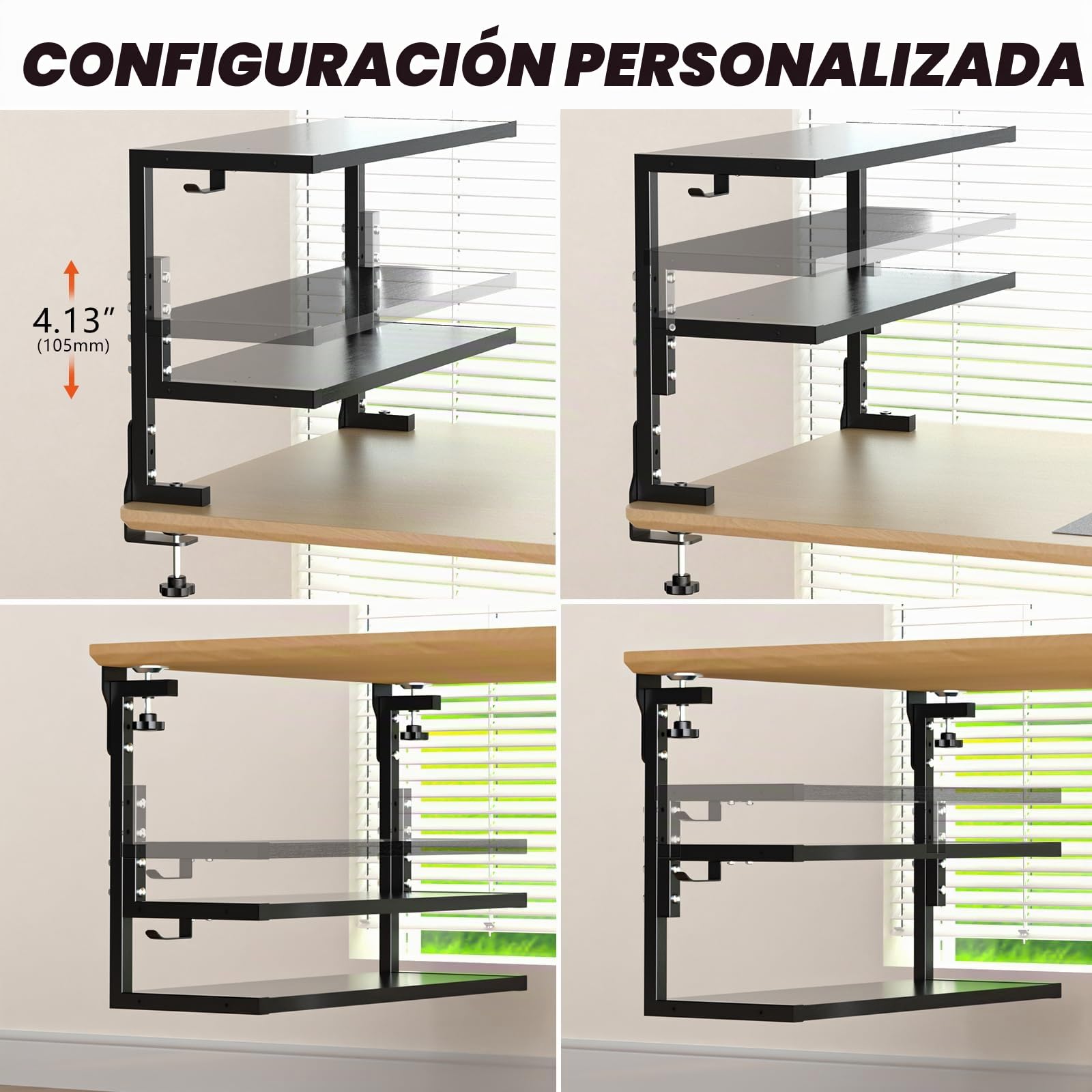 PUTORSEN Estanteria con Clip de 24 Pulgadas, Estanterias Doble Montado Encima o Debajo de la Mesa, Estanterias Almacenaje con Espacios a Medida para Equipos de Juego, Material de Oficina, etc, Negro