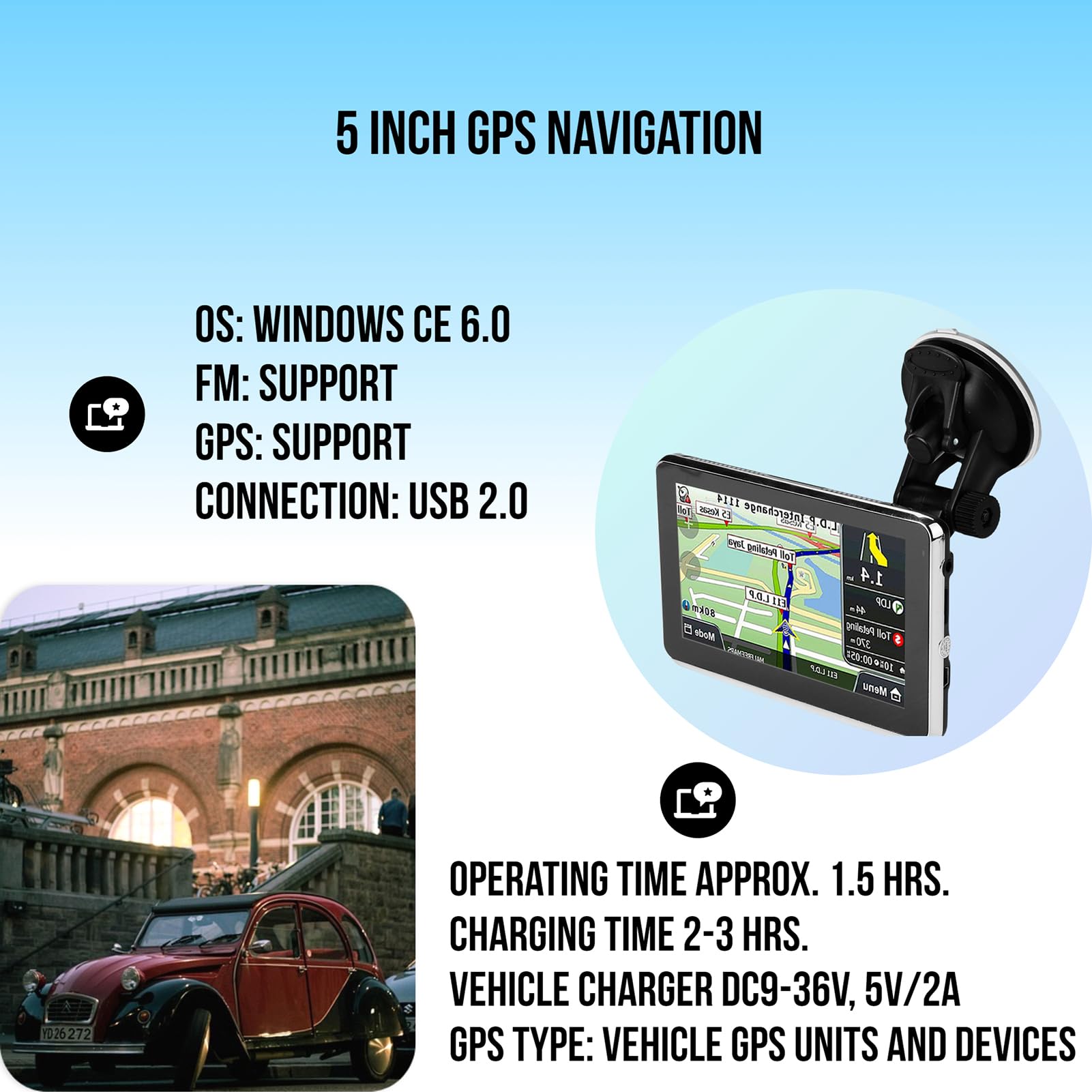 Navigatore GPS Touch Screen 5 Pollici Universale per Auto Camion