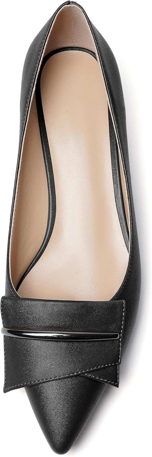 YODEKS Women Low Kitten Heel Pumps Pointed Toe Slip On 1.5 Inch Closed Toe Buckle Comfort Shoes for Wedding Office Evening