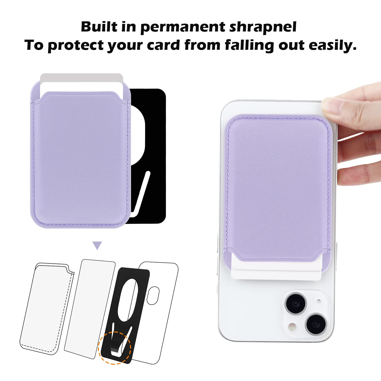 FIDWALL Magsafe Wallet Portafoglio Tessuti in Pelle per iPhone 16/15/14/13/12 Max/Pro/Plus/mini,con Anello in Ferro per all Phone Case,RFID Card Holder con Magsafe Magnete (Glicine)