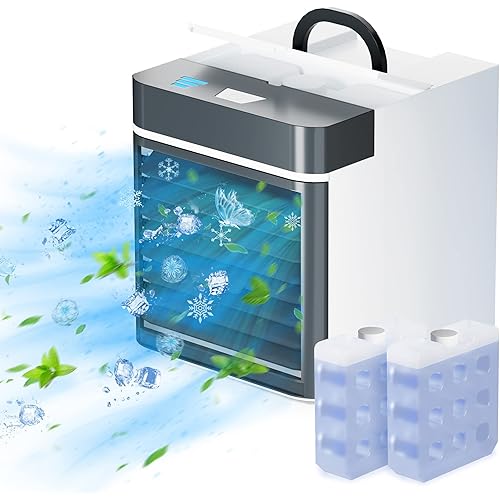 Portable Air Conditioner, Upgraded Mini Personal Evaporative Air Cooler Fan with Anti-Leakage Water,3 Speeds, Ultra-Quiet for Room Bedroom Office Home Tent