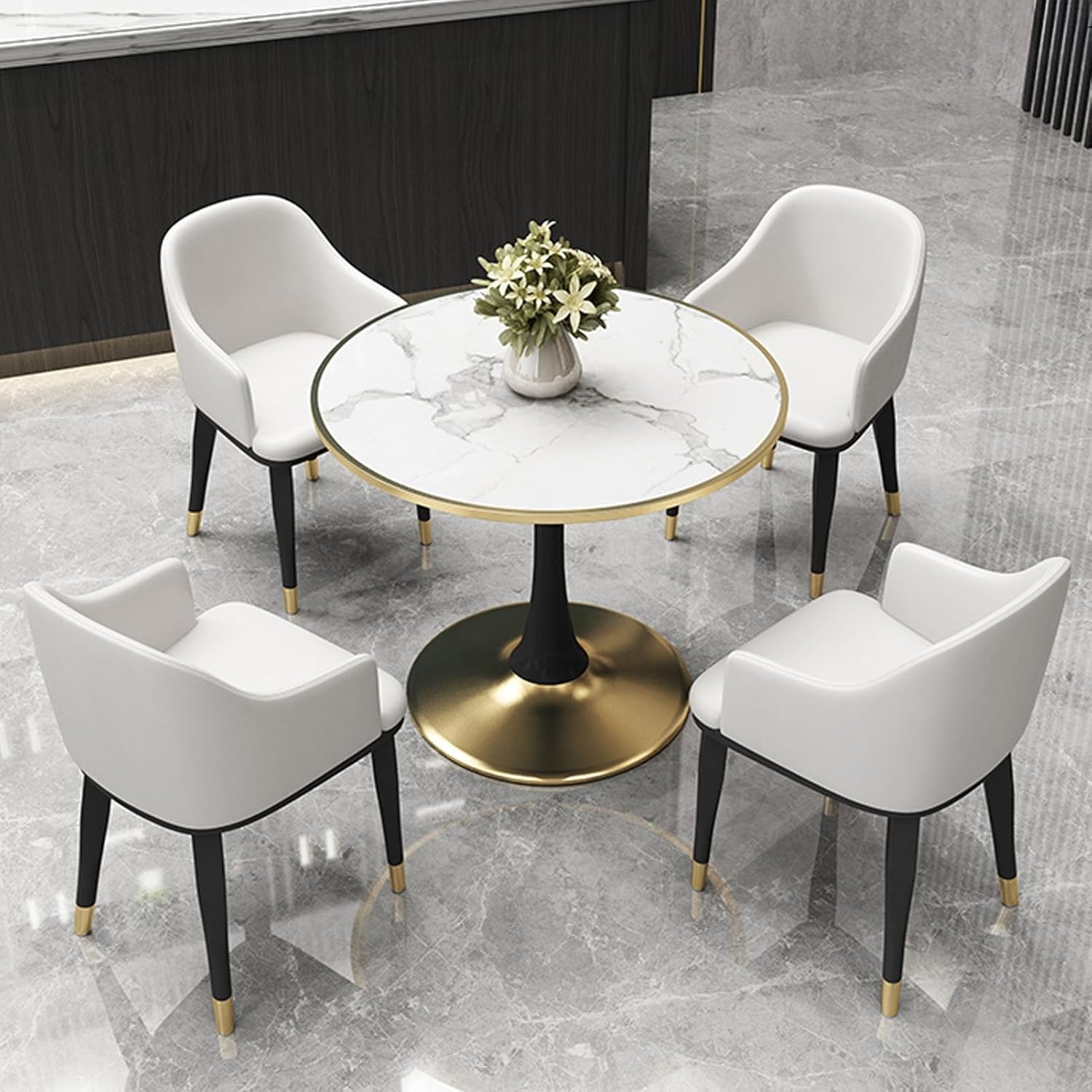 Modern Office Reception Round Table & Chair Set Stylish Leisure Furniture for Living Room & Balcony Green Negotiation Table & Chair Combo Ergonomic Design, Yellow