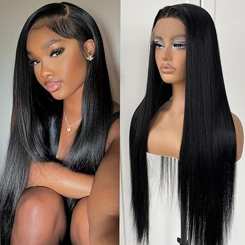 32inch Long Straight Lace Front Wigs Natural Black Glueless Straight Hair Lace Front Wig Pre Plucked Synthetic HD Lace Front Wig For Black Women