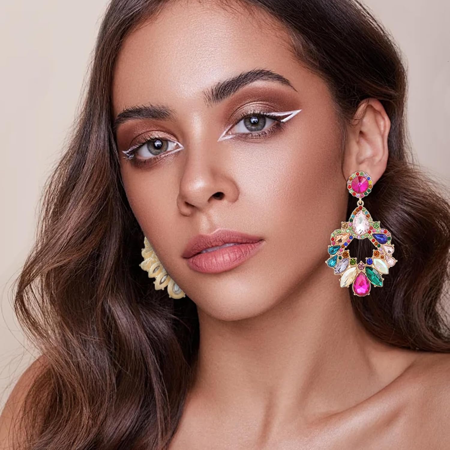 Fashion Rhinestone Statement Drop Dangle Earrings Large Colorful Crystal Chandelier Earrings for Women Bridal Wedding Party Prom - Image 8