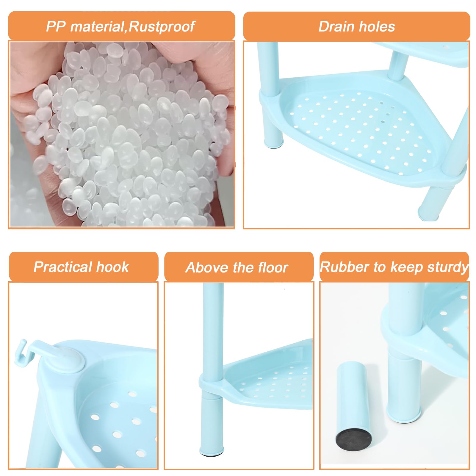 Étagère De Douche D'angle à 4 Niveaux En Plastique Antirouille Pour Salle De Bain, Baignoire, Bac De Douche, Accessoires De Bain, 34 X 25 X 84 Cm, Blanc (fente Ronde Blanche à