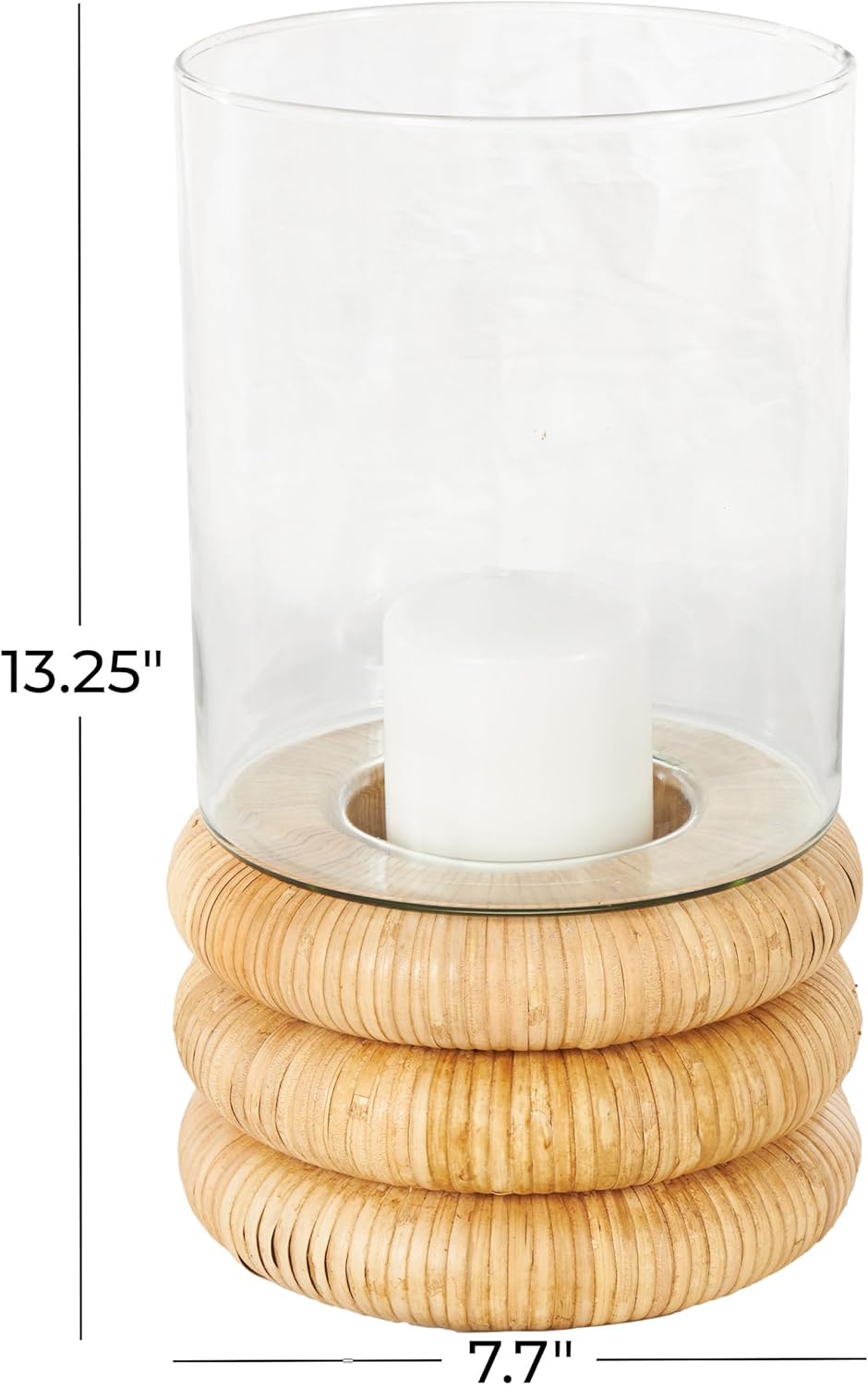 Deco 79 Glass Room Hurricane Lamp Round Hurricane Candle Holder with Light Brown Woven Base, Table Centerpiece Lamp 8" x 8" x 13", Clear