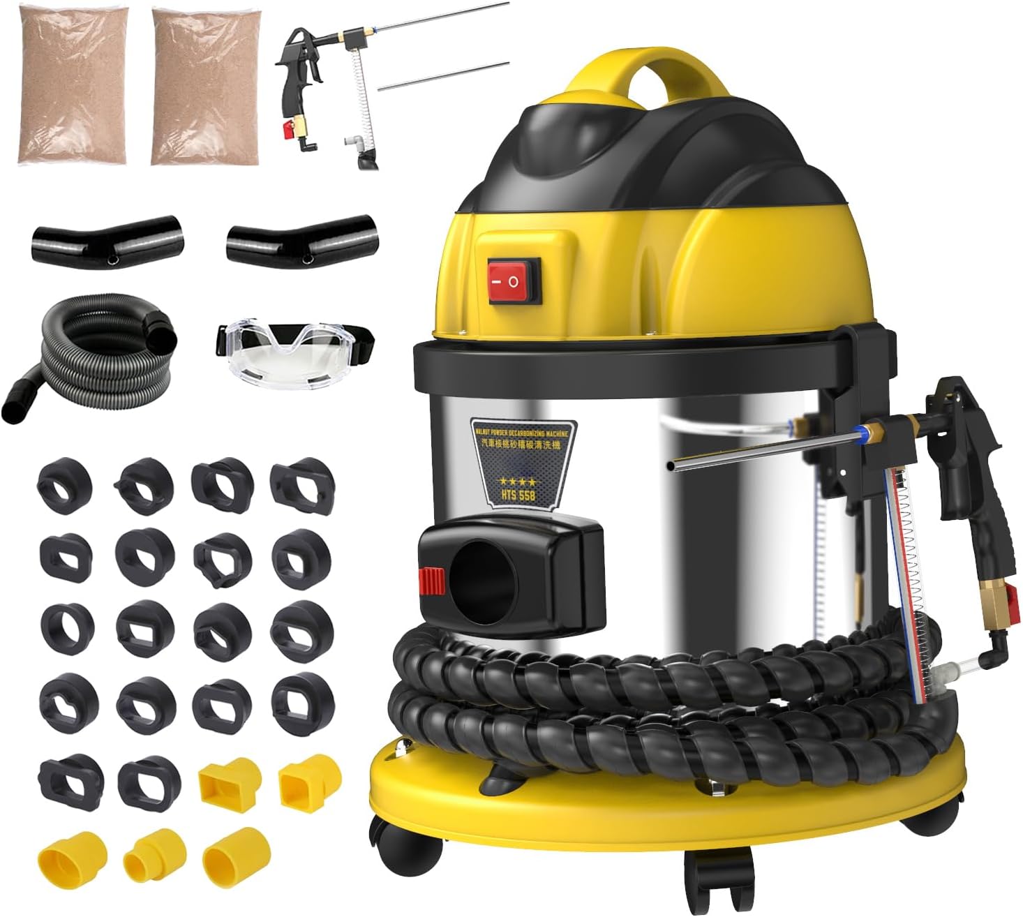 Walnut Blaster Cleaner, HTS558 Automotive Engine Intake Pipe Valve Cleaning Machine with 23 PCS Adapters,Automotive Engine Carbon Remover,Valvetronic System Walnut Powder Sand Carbon Deposits Cleaner