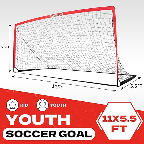 Miniatura 6 de RUNBOW 11x5.5' 9x5' 6x4' FT Kids Soccer Goal with Carry Bag, Portable Folding Soccer Net for Backyard Training, IndoorOutdoor Use for Youth and