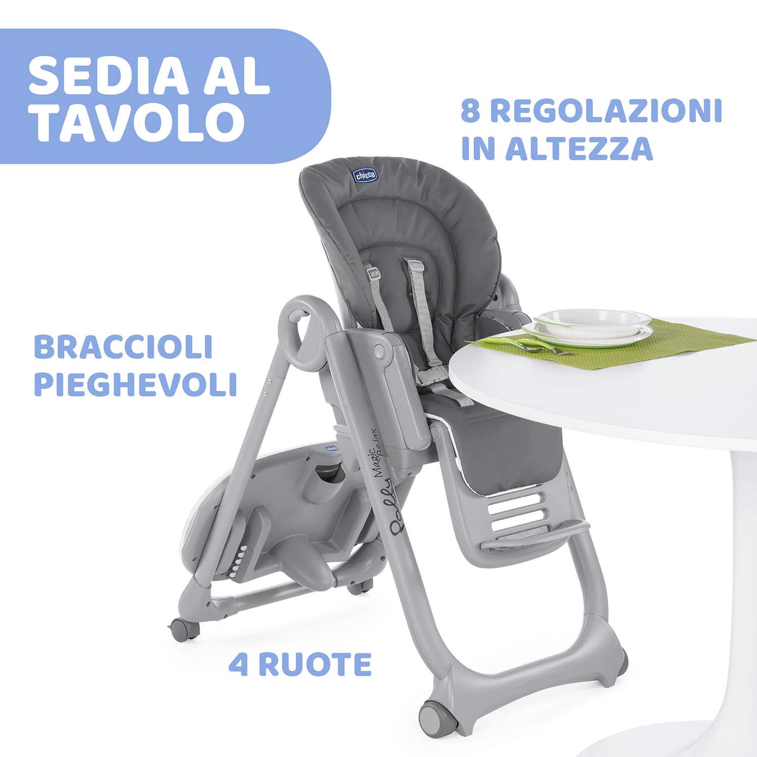 Chicco Polly Magic Relax Seggiolone Pappa Per Bambini 0 Mesi - 3 Anni, Grigio, 580.0 X Mm X 900.0 X Mm X 285.0