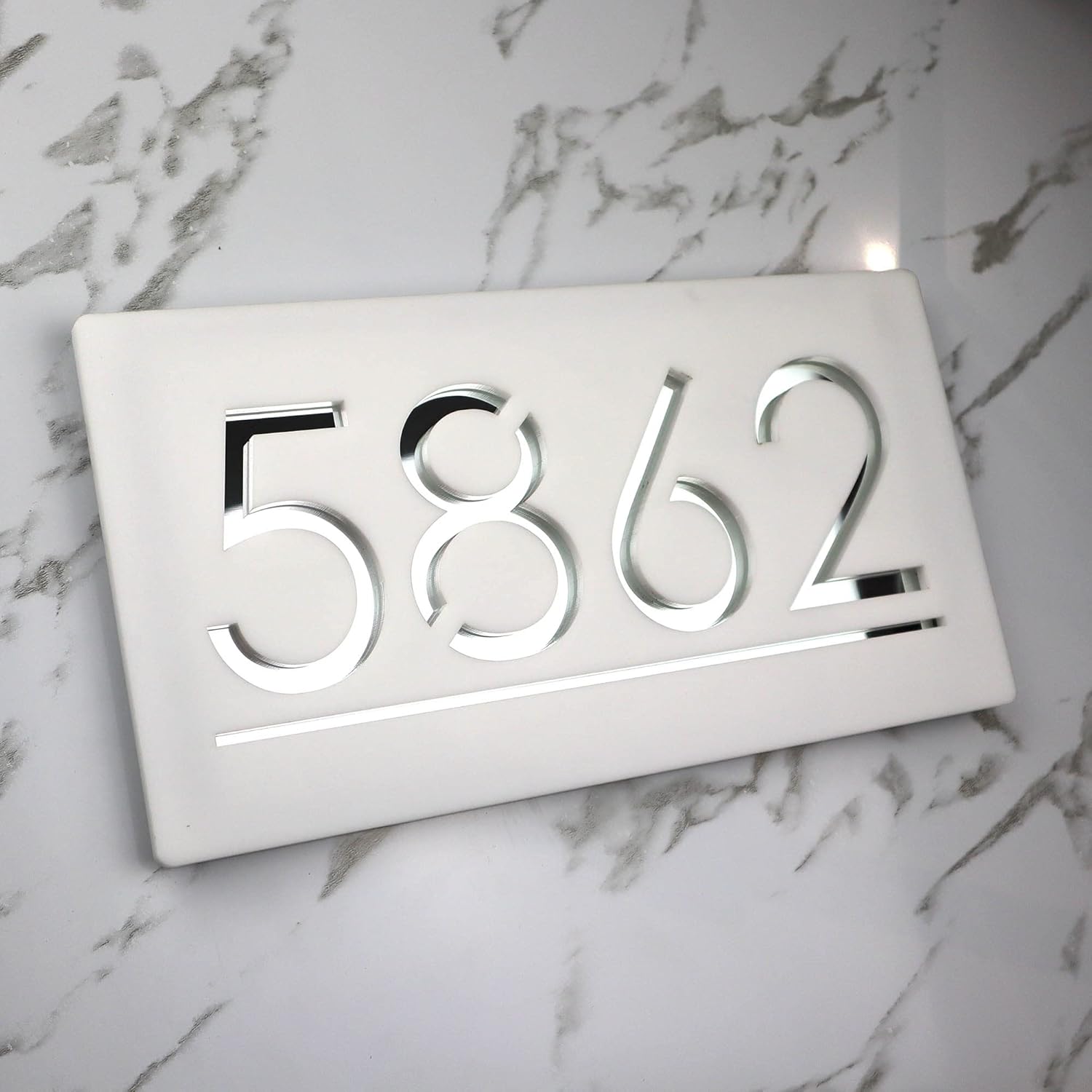 K Smart Sign | Bellisima H3 F31 | Matt White Personalized Door address Yard Signs 3d Acrylic Plexi Glass Mirror House Mirror Plaque Sign Laser Cut 3D Modern Plaque Bespoke Street Names | 12" x 6 1/4" (Matt White & Silver Mirror)